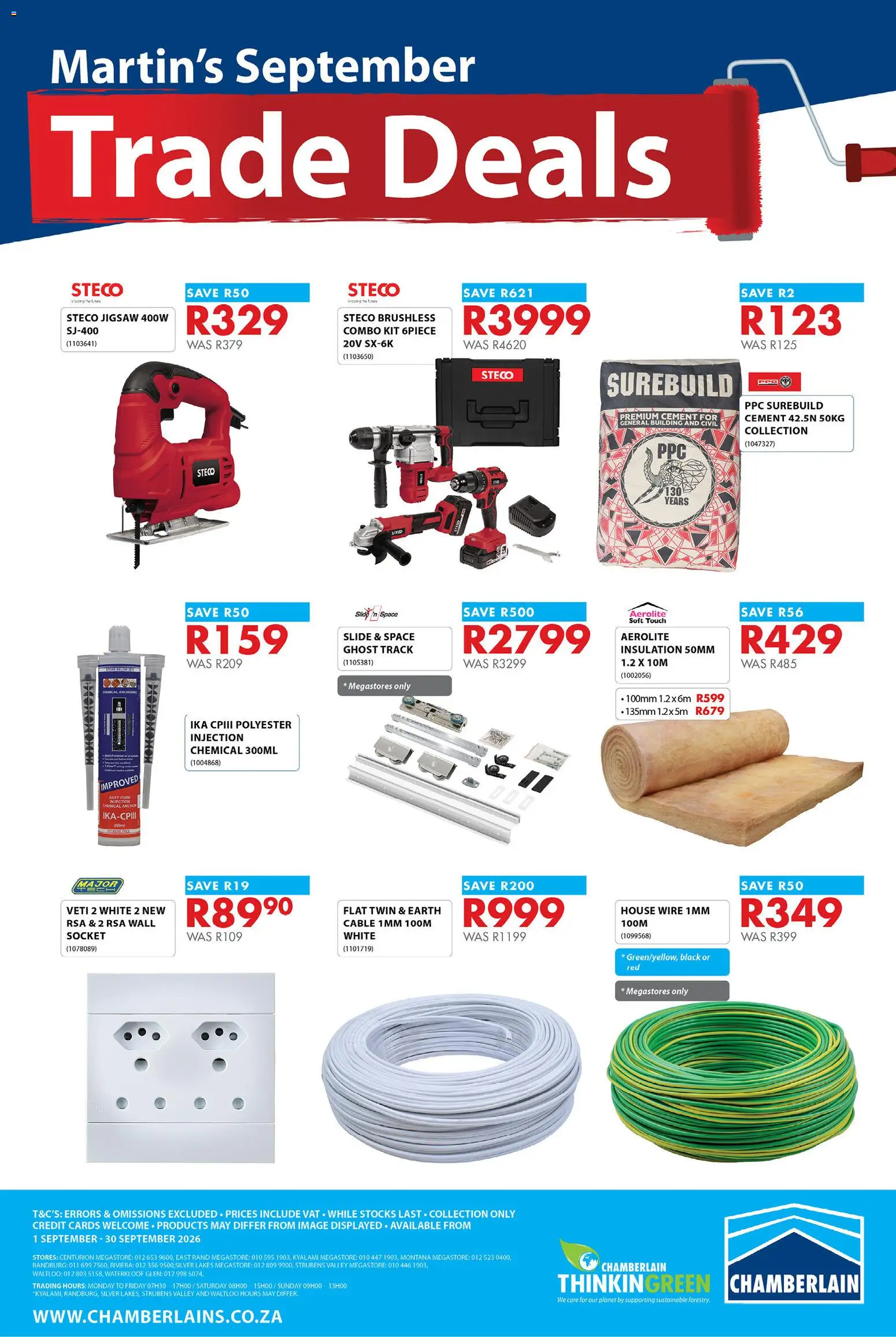 New Chamberlain catalogue – valid from 01/09/2026 | Page: 2 | Products: Cable, Socket, Jigsaw, Cement