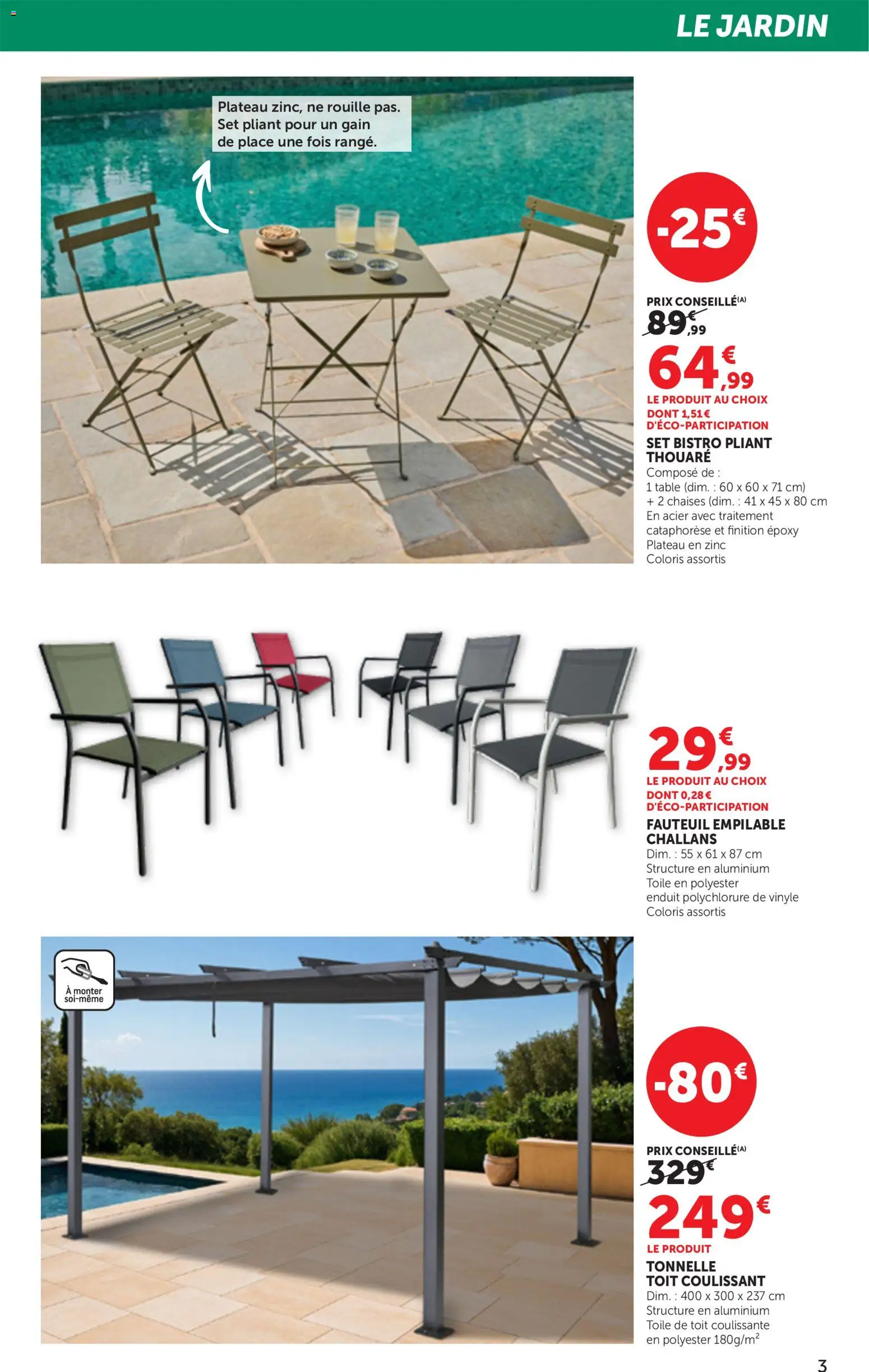 {H1} | Page: 3 | Produits: Plateau, Tonnelle, Fauteuil, Table