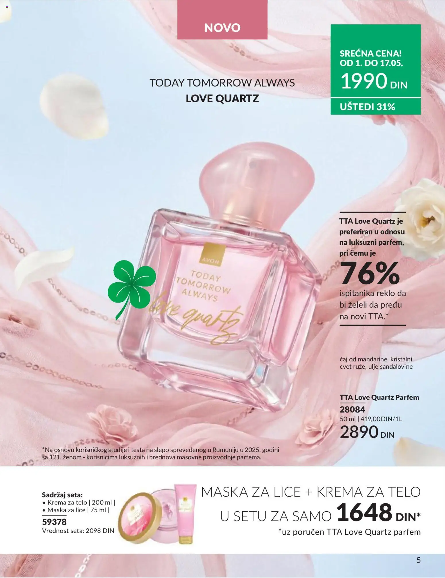 AVON katalog - važi od 01.05.2026 | Strana: 5 | Proizvode: Parfem, Krema, Maska, Krema za telo