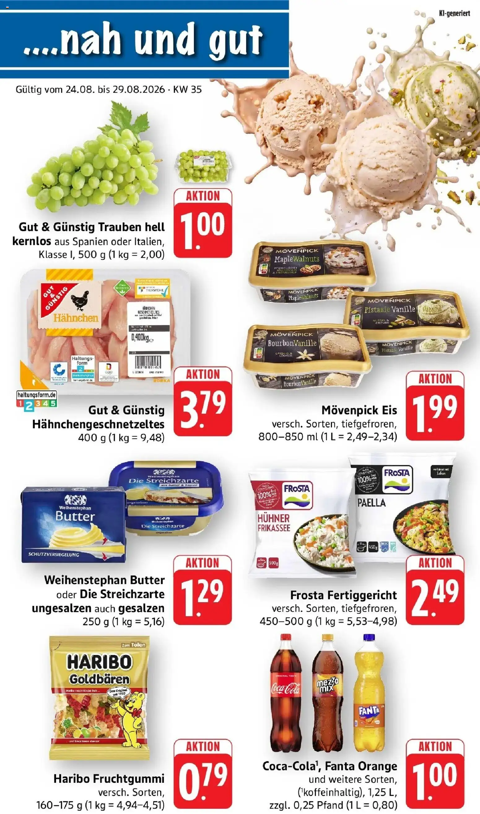 Edeka Prospekt Sinsheim (ab 24.08.2026) » Angebote Online | Seite: 1 | Produkte: Coca cola, Butter, Frosta, Movenpick eis