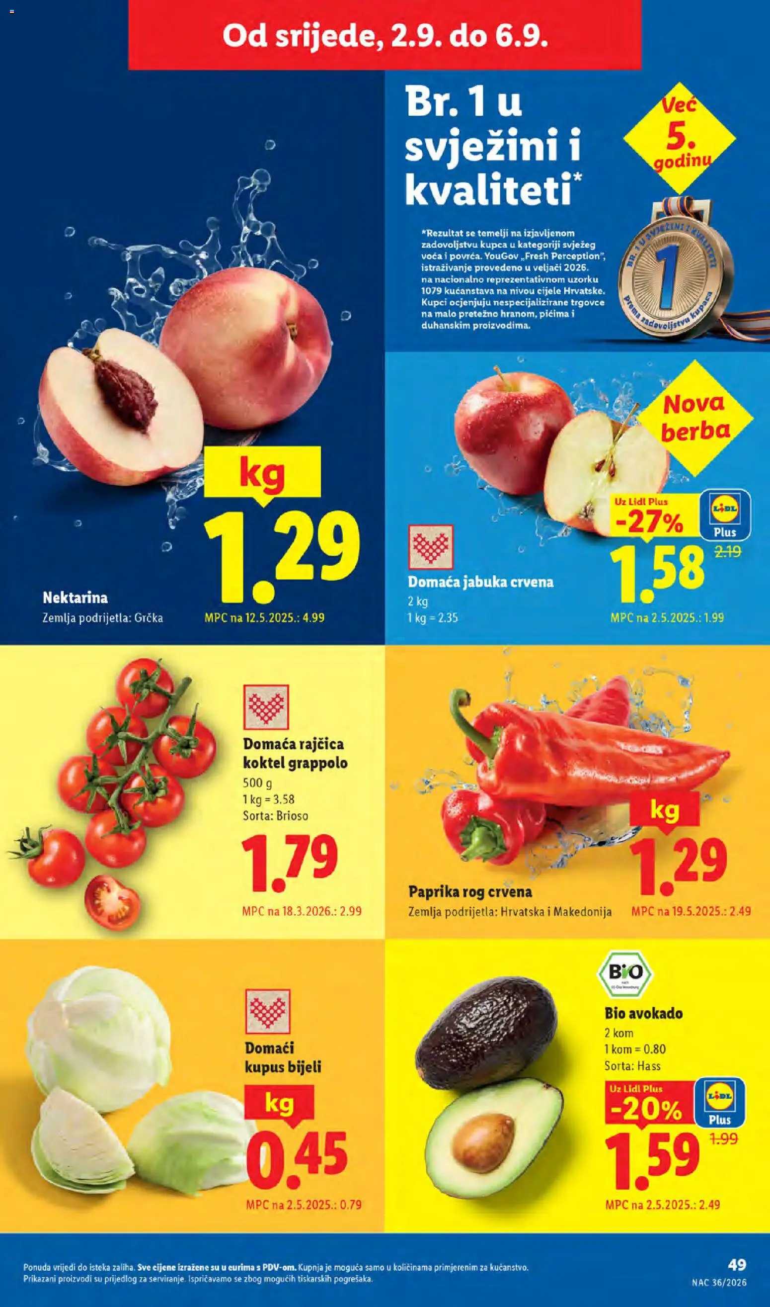 Lidl katalog | vrijedi od 31.08.2026 | Stranica: 49 | Proizvodi: Avokado, Kupus, Nektarina, Rajčica