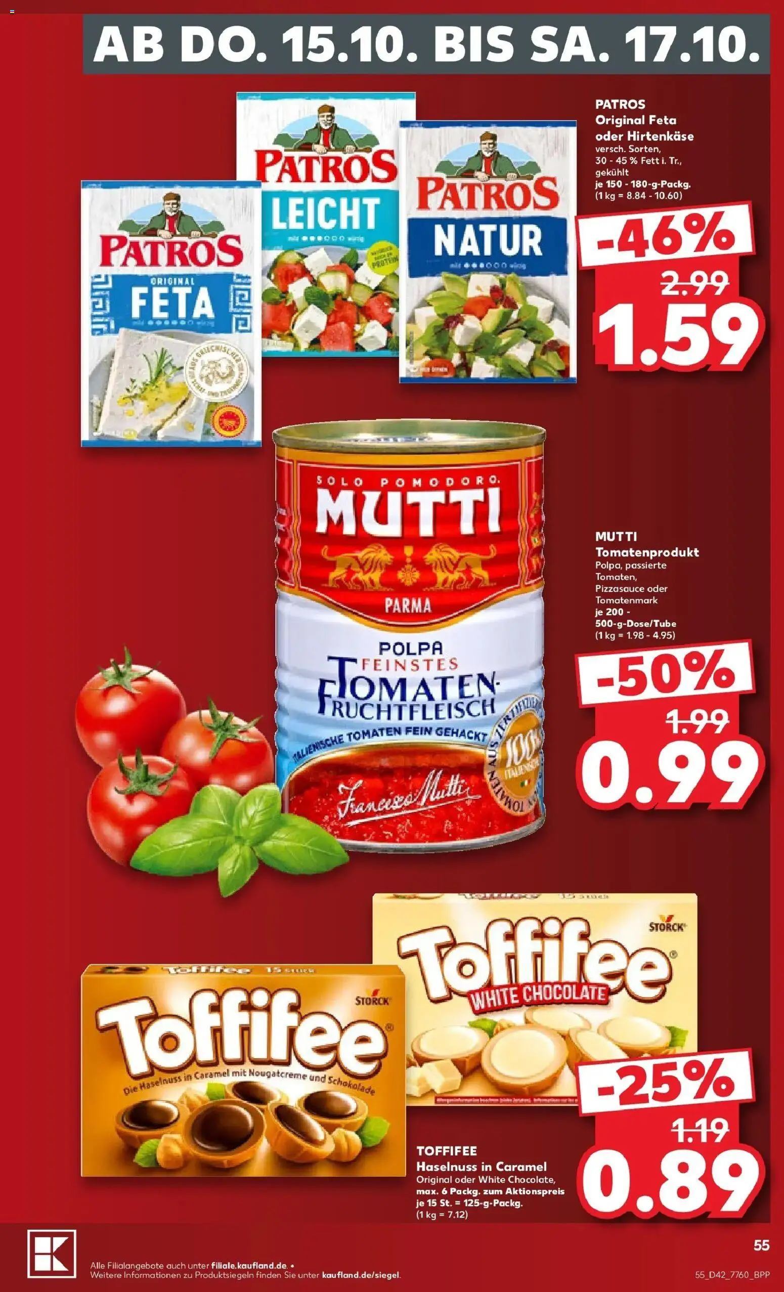 Prospekt Kaufland ab 12.10.2026 » Angebote Online zum Blättern | Seite: 59 | Produkte: Schokolade, Tomaten, Patros, Toffifee