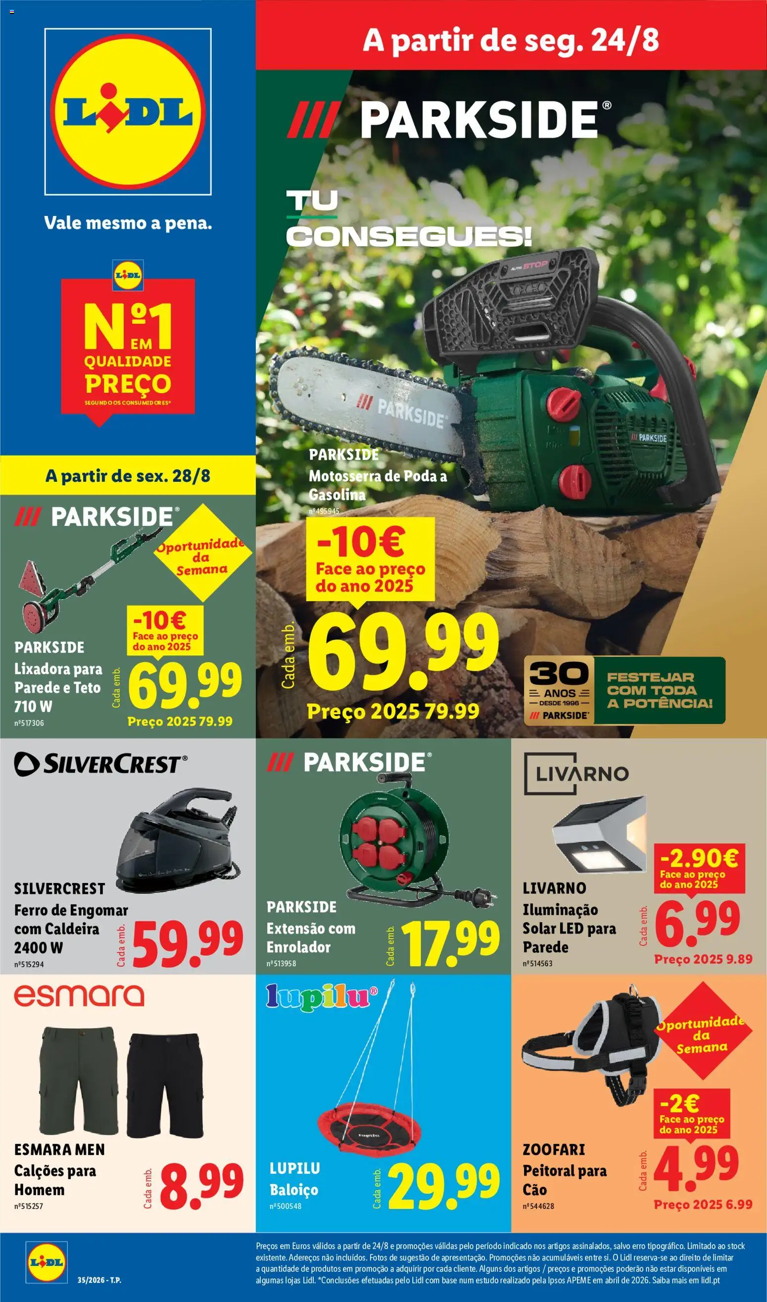 Lidl Novidades │ válido de 24/08/2026 | Página: 1 | Produtos: Baloiço, Base, Iluminação, Calções
