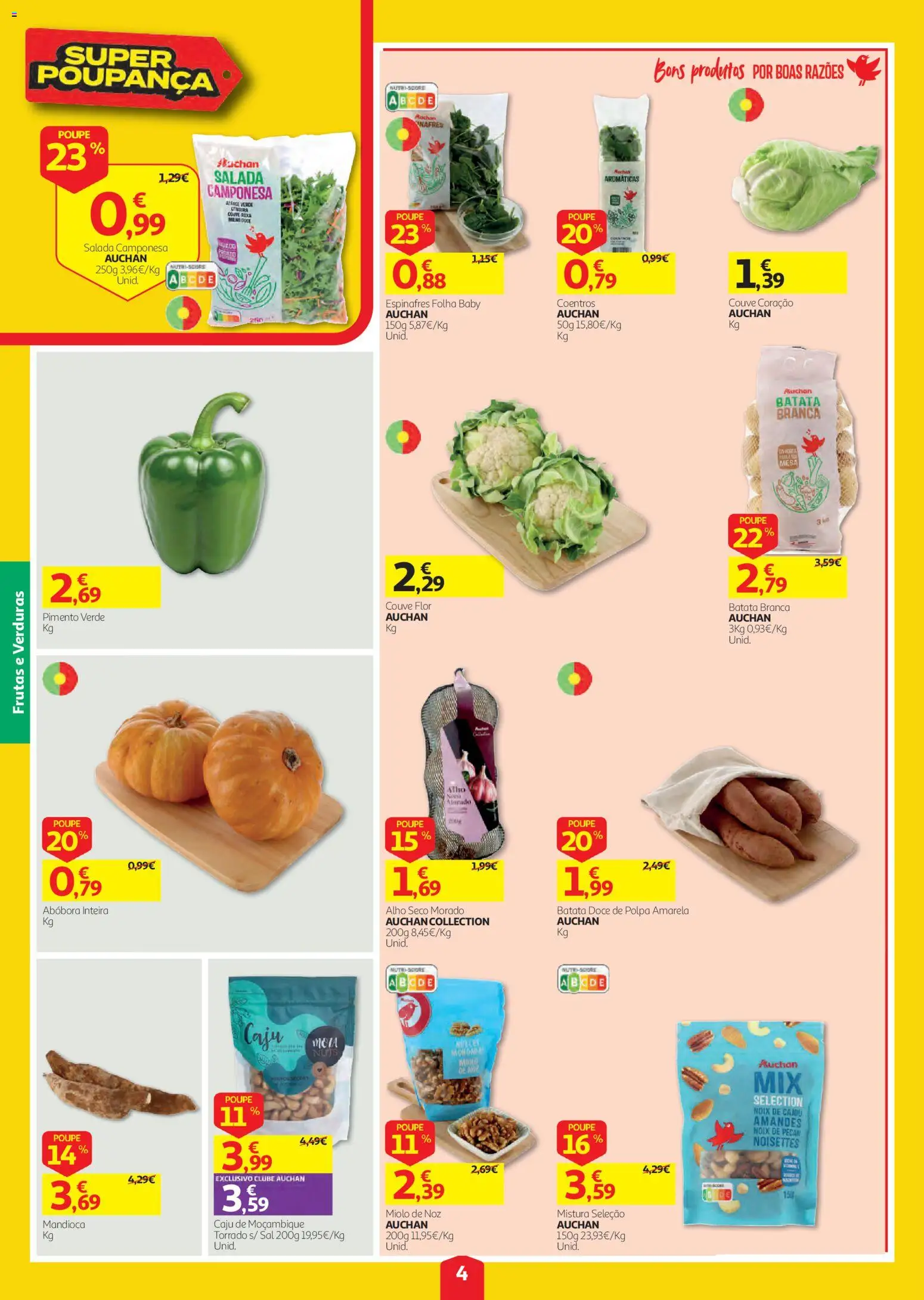 Auchan folheto │ válido de 01/10/2026 | Página: 4 | Produtos: Espinafres, Salada, Alho, Caju