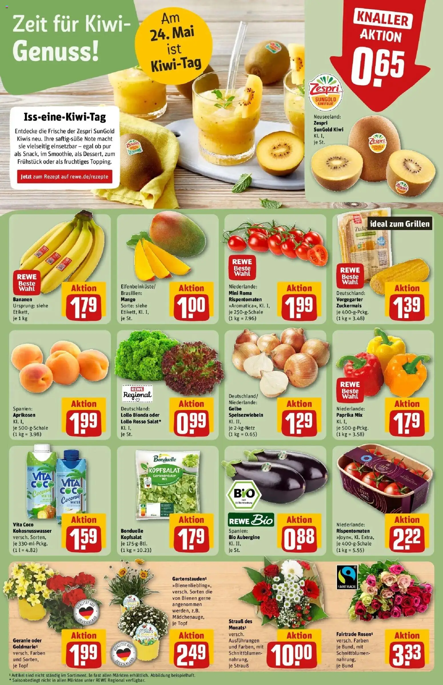 Rewe Prospekt Leun – gültig ab 17.05.2026 | Seite: 14 | Produkte: Bananen, Mango, Aubergine, Kiwi