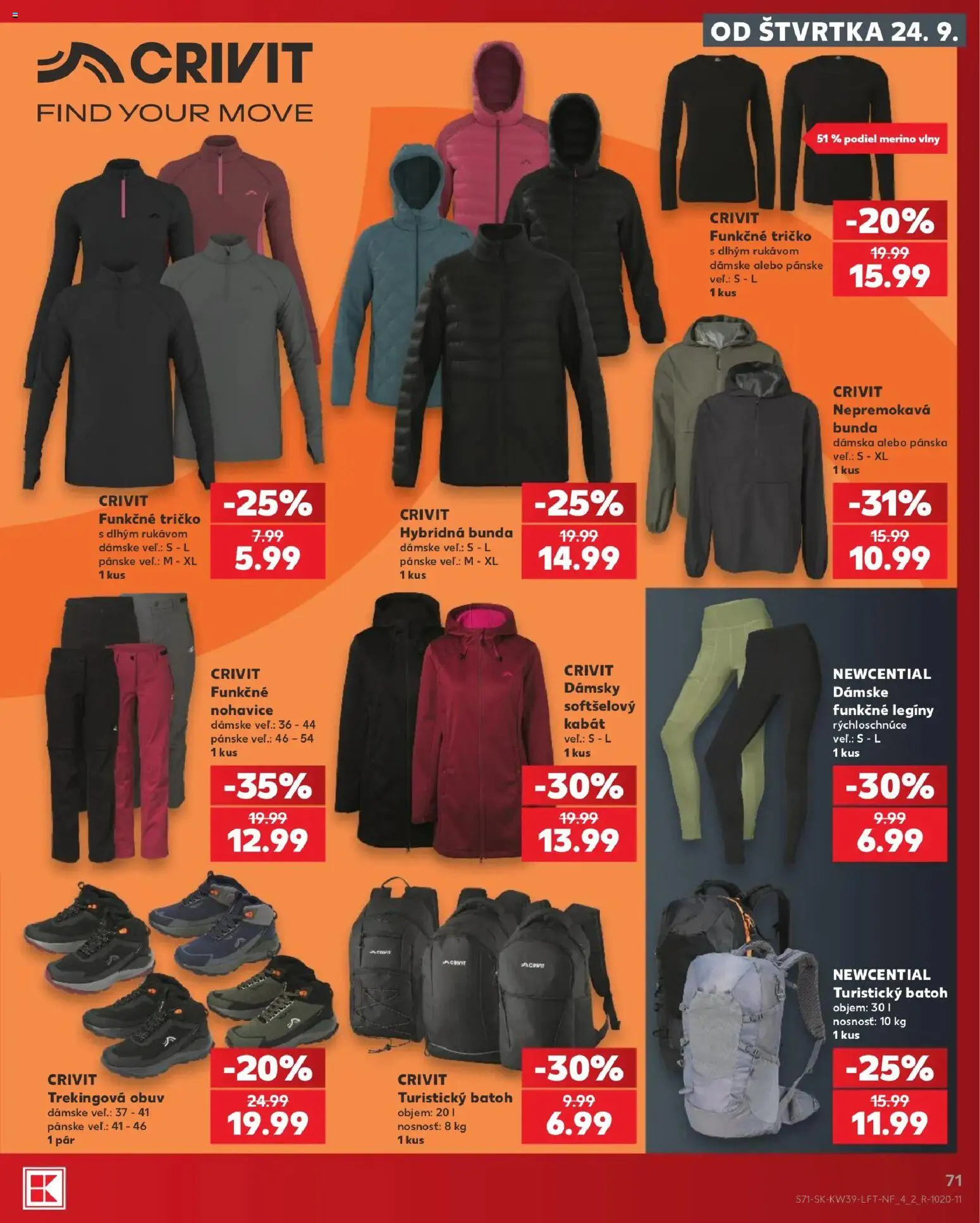 Nové Kaufland akcie – leták je platný od 24.09.2026 | Strana: 71 | Produkty: Tričko, Kabát, Legíny, Batoh