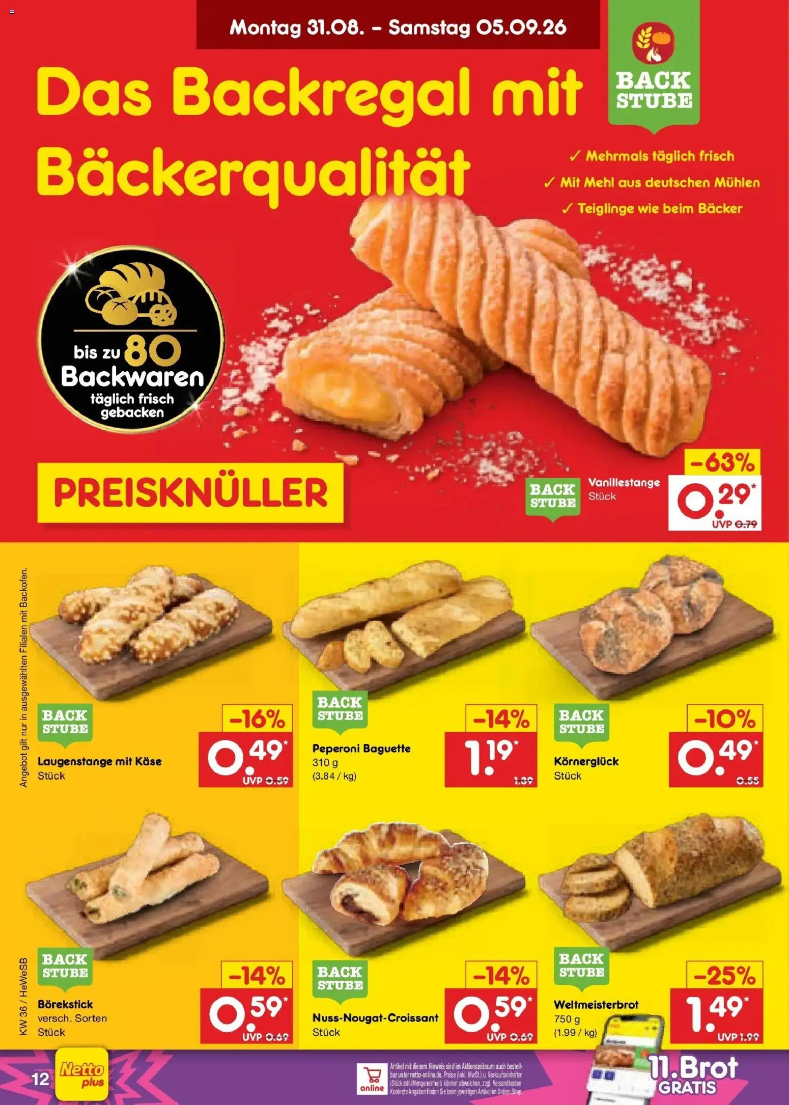 Netto Marken-Discount Prospekt Hamburg (ab 31.08.2026) » Angebote | Seite: 16 | Produkte: Mehl, Käse, Baguette