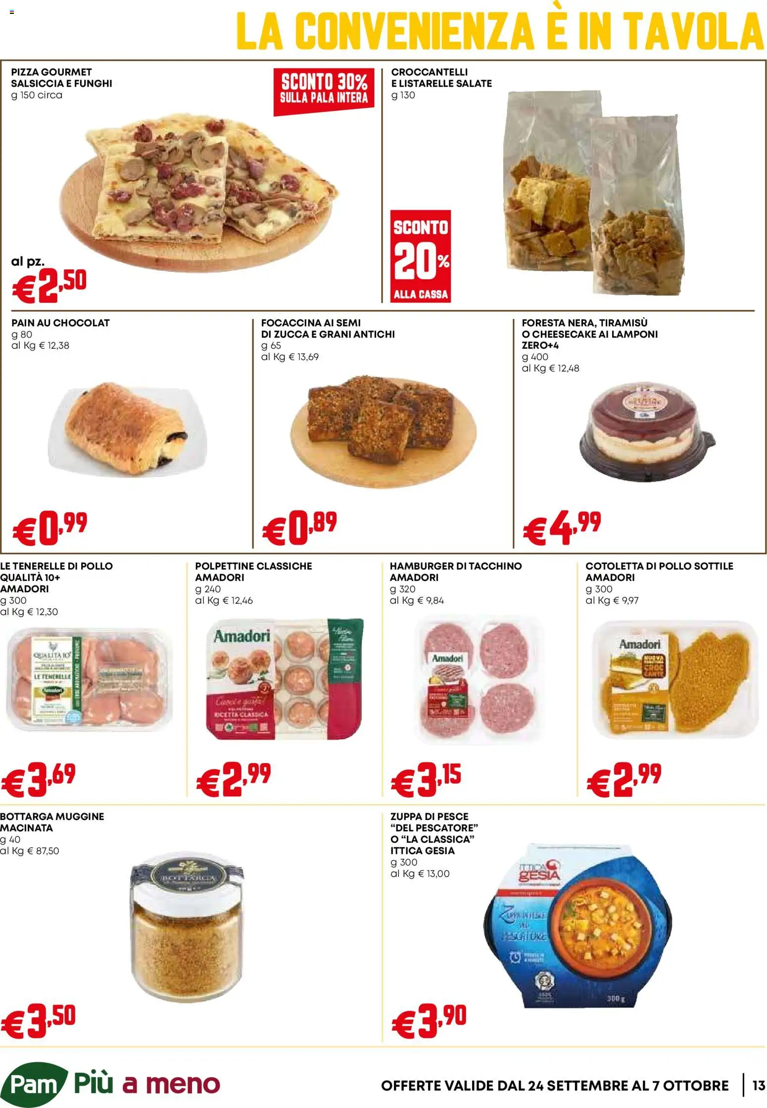 Volantino PAM del 24/09/2026 | Pagina: 13 | Prodotti: Pollo, Pesce, Tiramisù, Cheesecake
