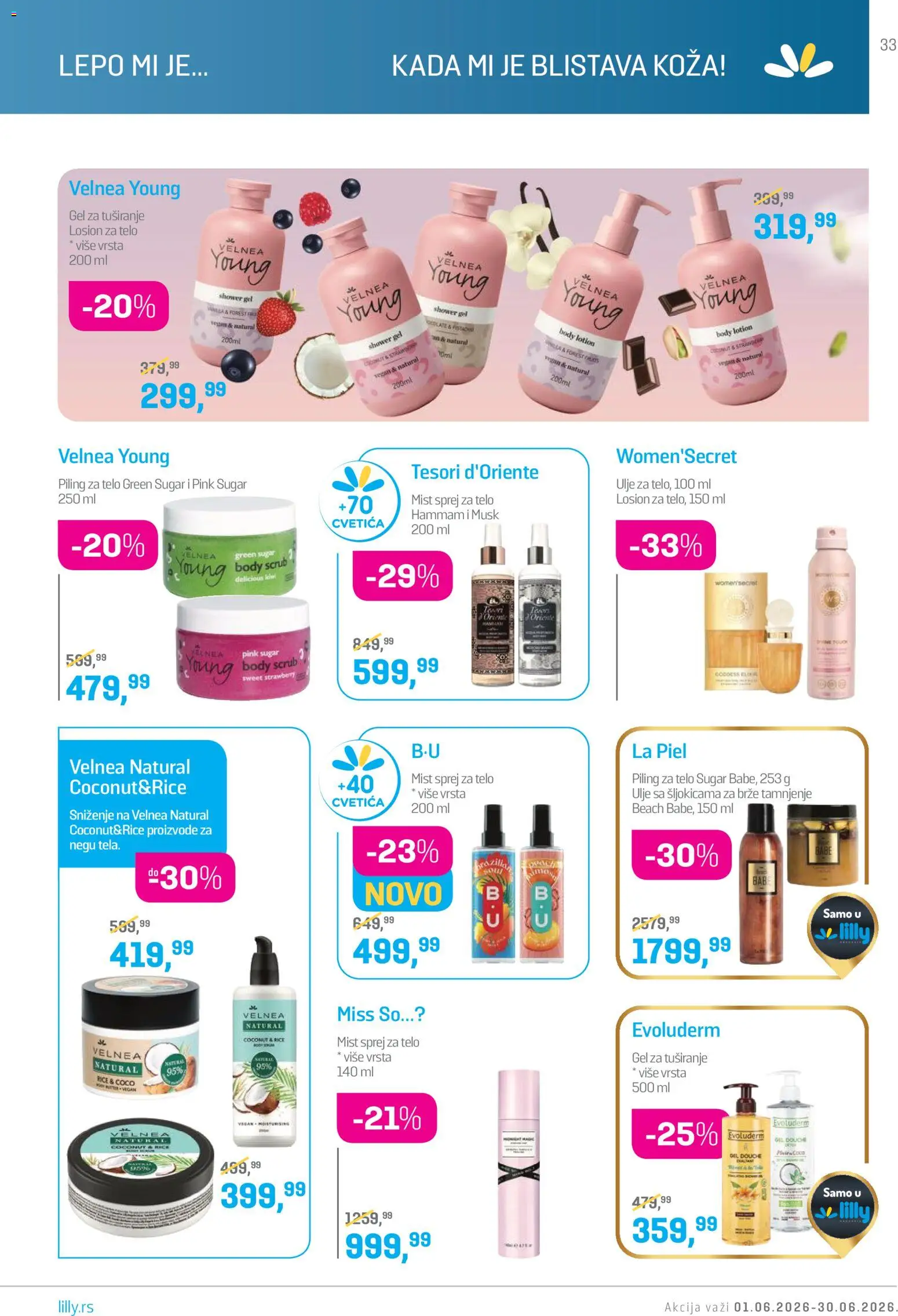 Lilly drogerie katalog - važi od 01.06.2026 | Strana: 33 | Proizvode: So, Piling, Ulje, Gel za tuširanje