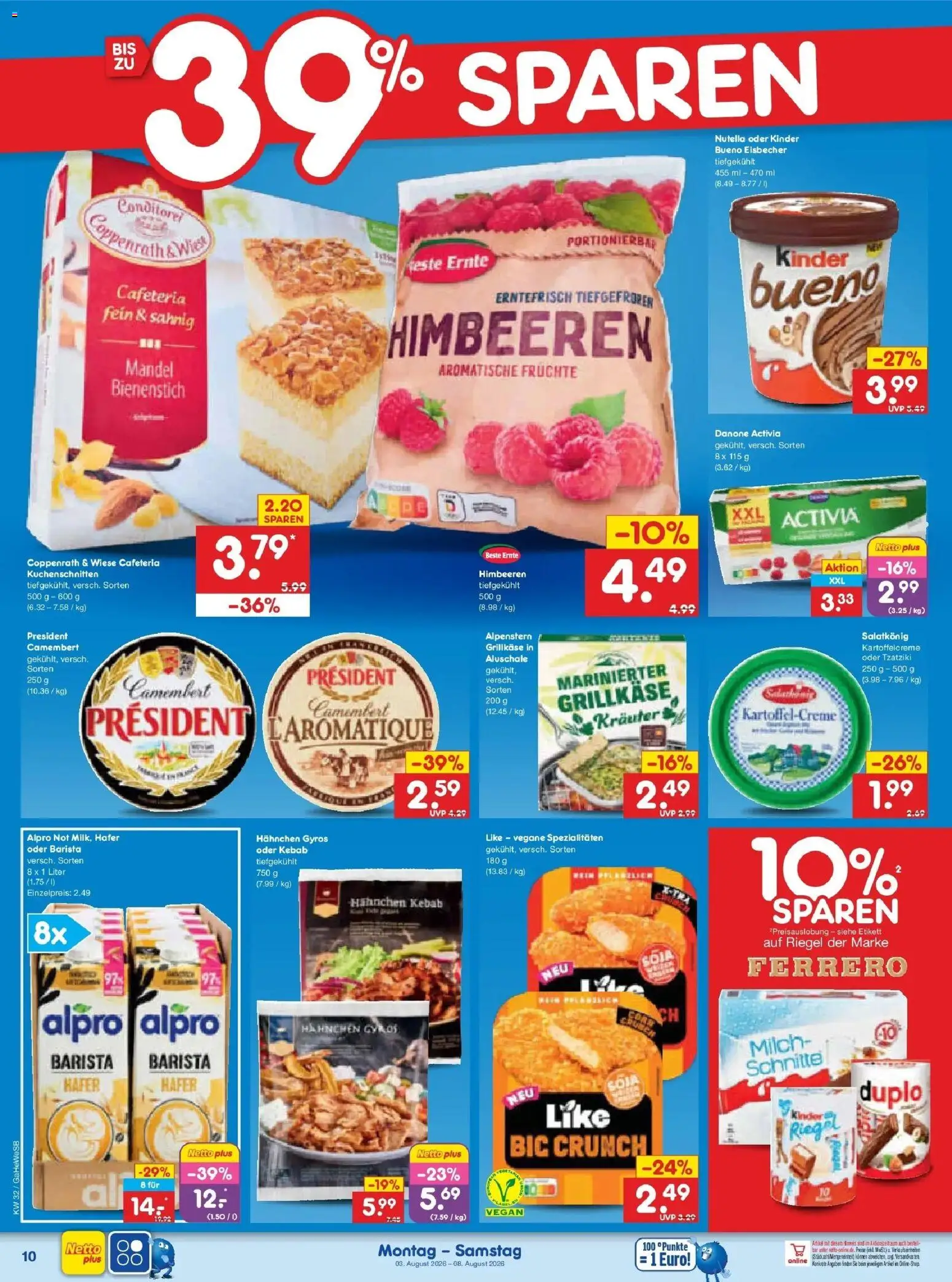 Netto Marken-Discount Prospekt Hamburg – gültig ab 03.08.2026 | Seite: 20 | Produkte: Himbeeren, Kinder bueno, Gyros, Alpro