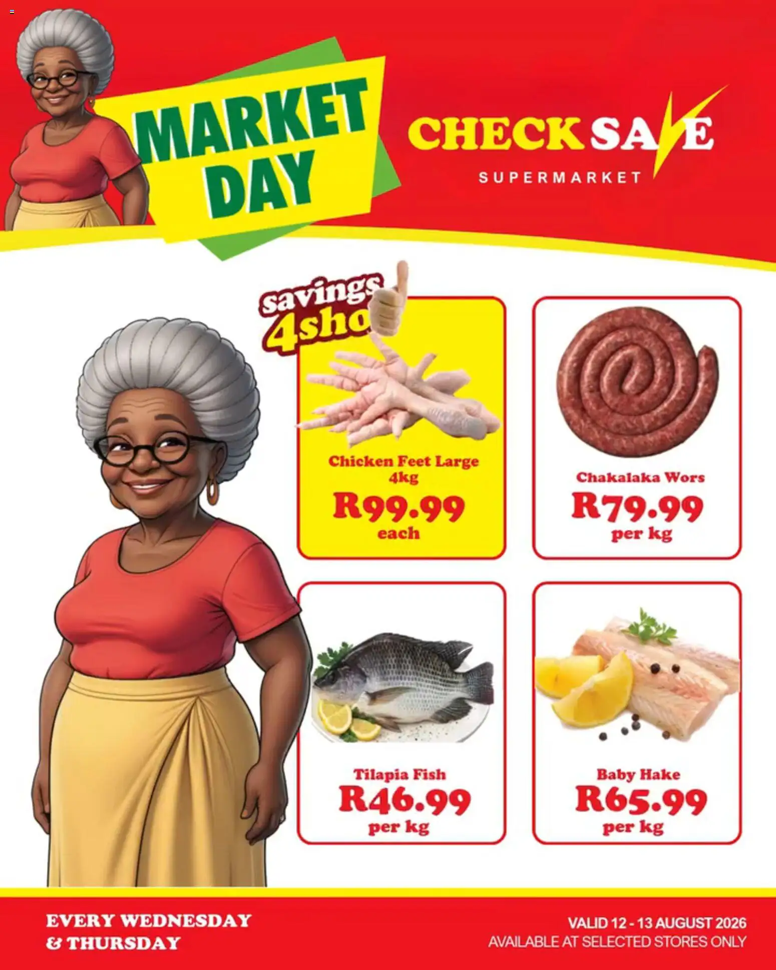 New Check Save catalogue – valid from 12/08/2026 | Page: 4 | Products: Tilapia, Chicken, Fish