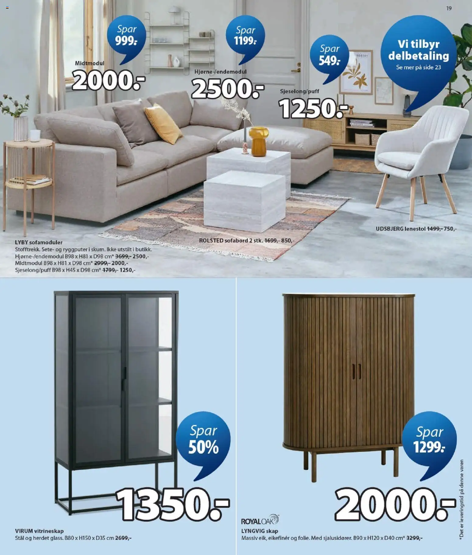 {H1} | Side: 19 | Produkter: Vitrineskap, Lenestol, Sofa