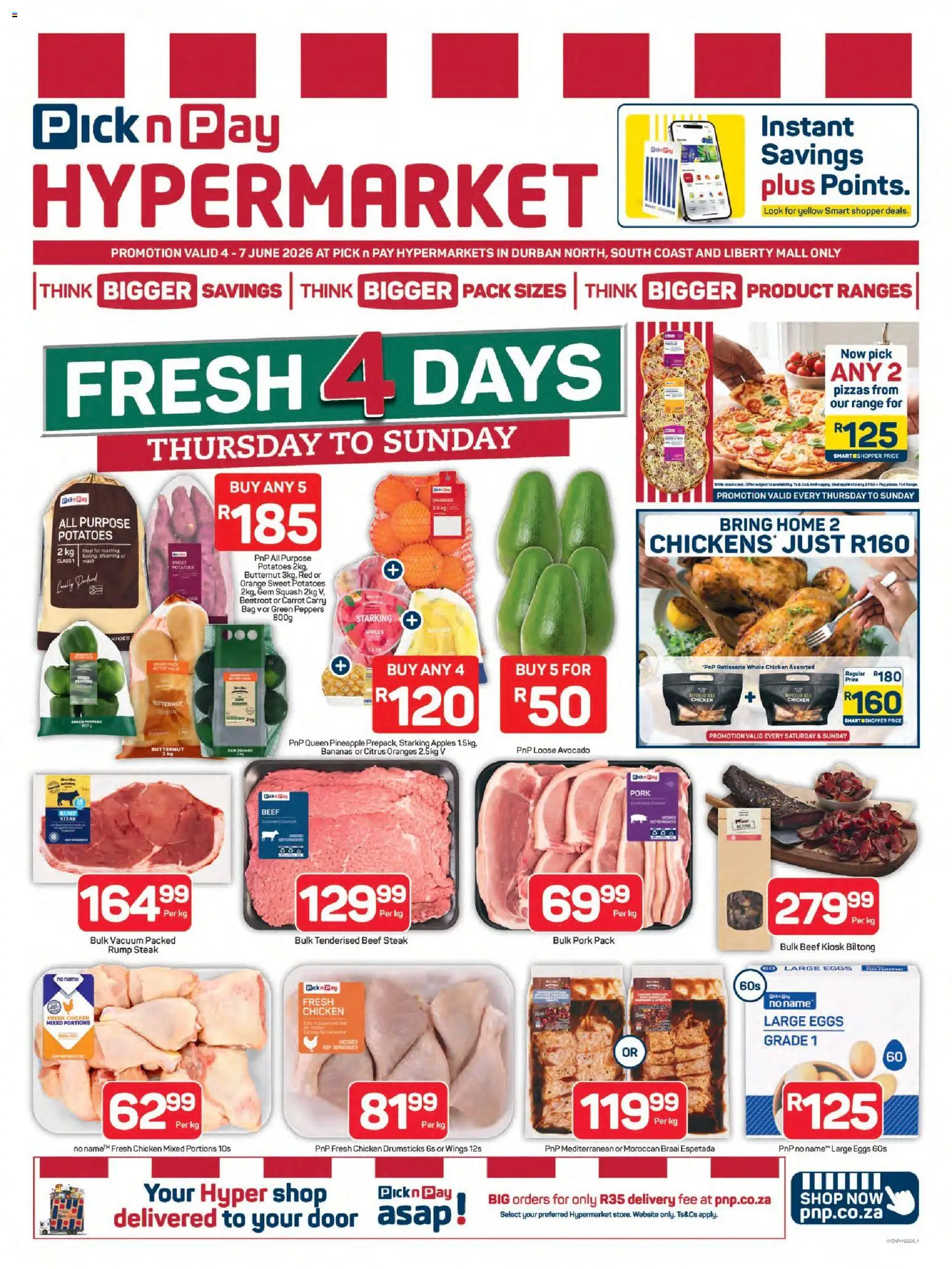 New Pick n Pay catalogue – valid from 04.06.2026 | Page: 1 | Products: Apples, Beef, Desmaquilante, Potatoes