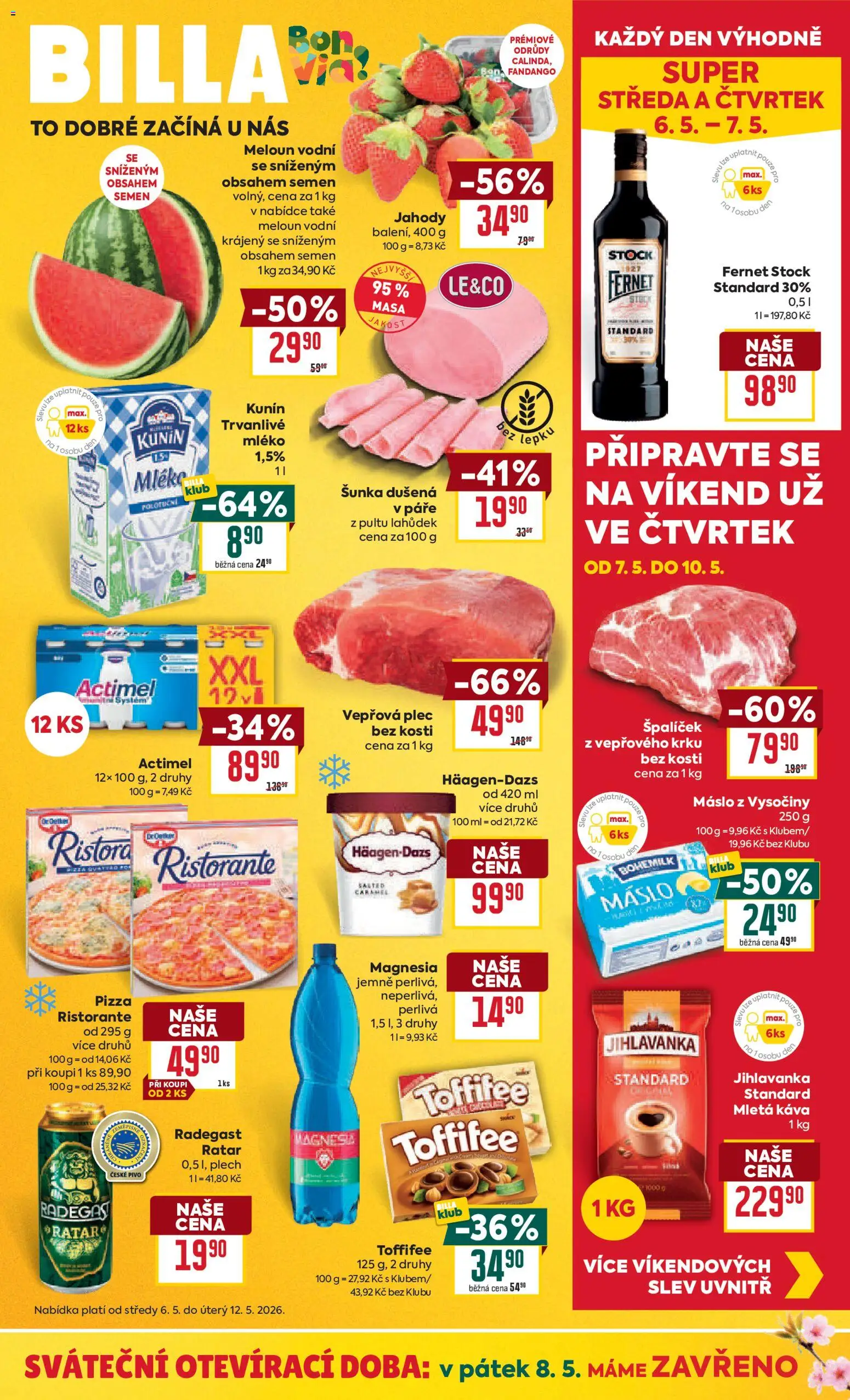 Billa Malý leták od 06.05.2026 | Strana: 1 | Produkty: Pivo, Jahody, Magnesia, Radegast