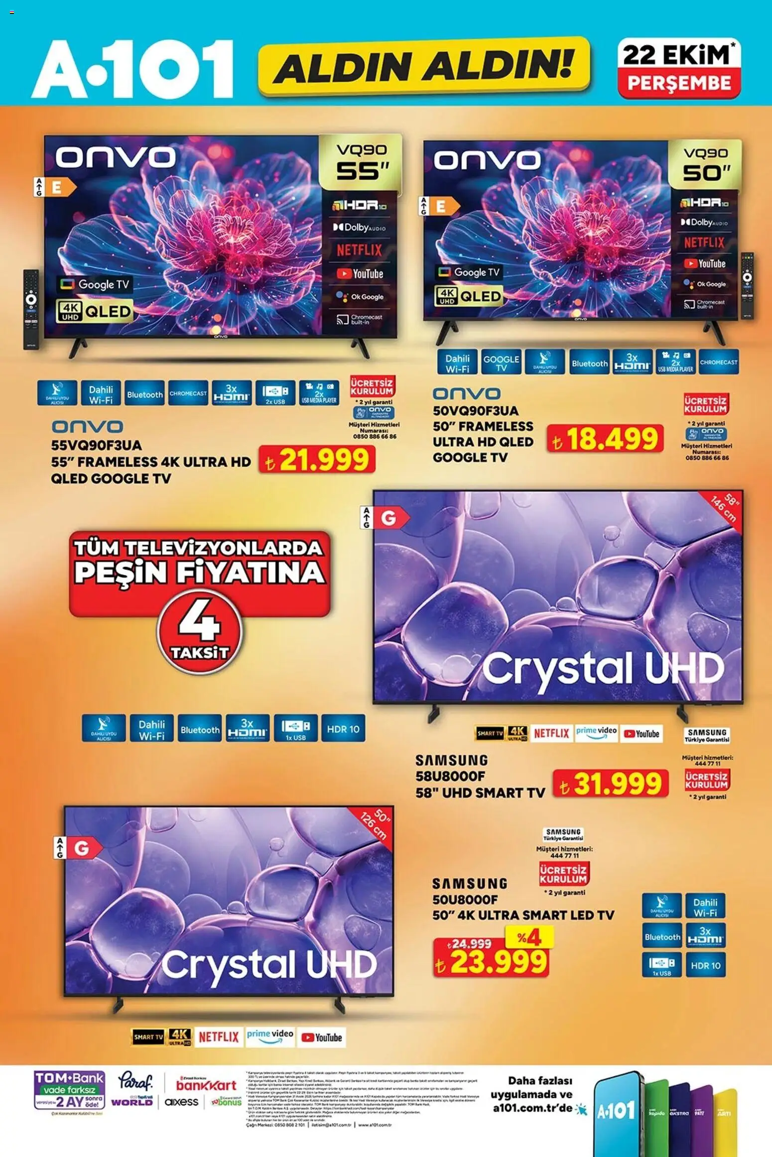 A101 - Katalog Aldın Aldın - 22 Ekim 2026 tarihinden itibaren geçerlidir | Sayfa: 4 | Ürünler: TV, Video, Uydu, USB