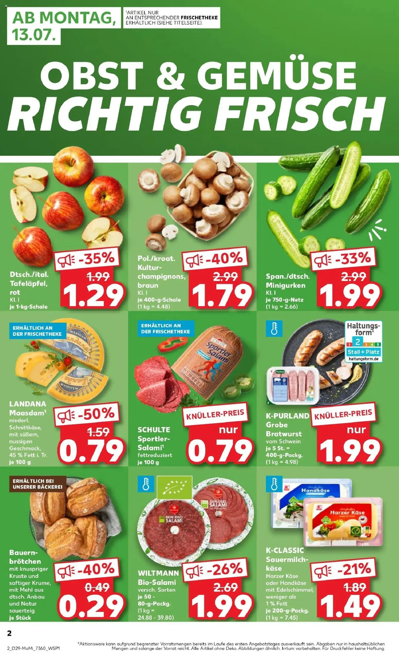 Kaufland Prospekt Großenhain – gültig ab 13.07.2026 | Seite: 2 | Produkte: Bäckerei, Käse, Gemüse, Salami