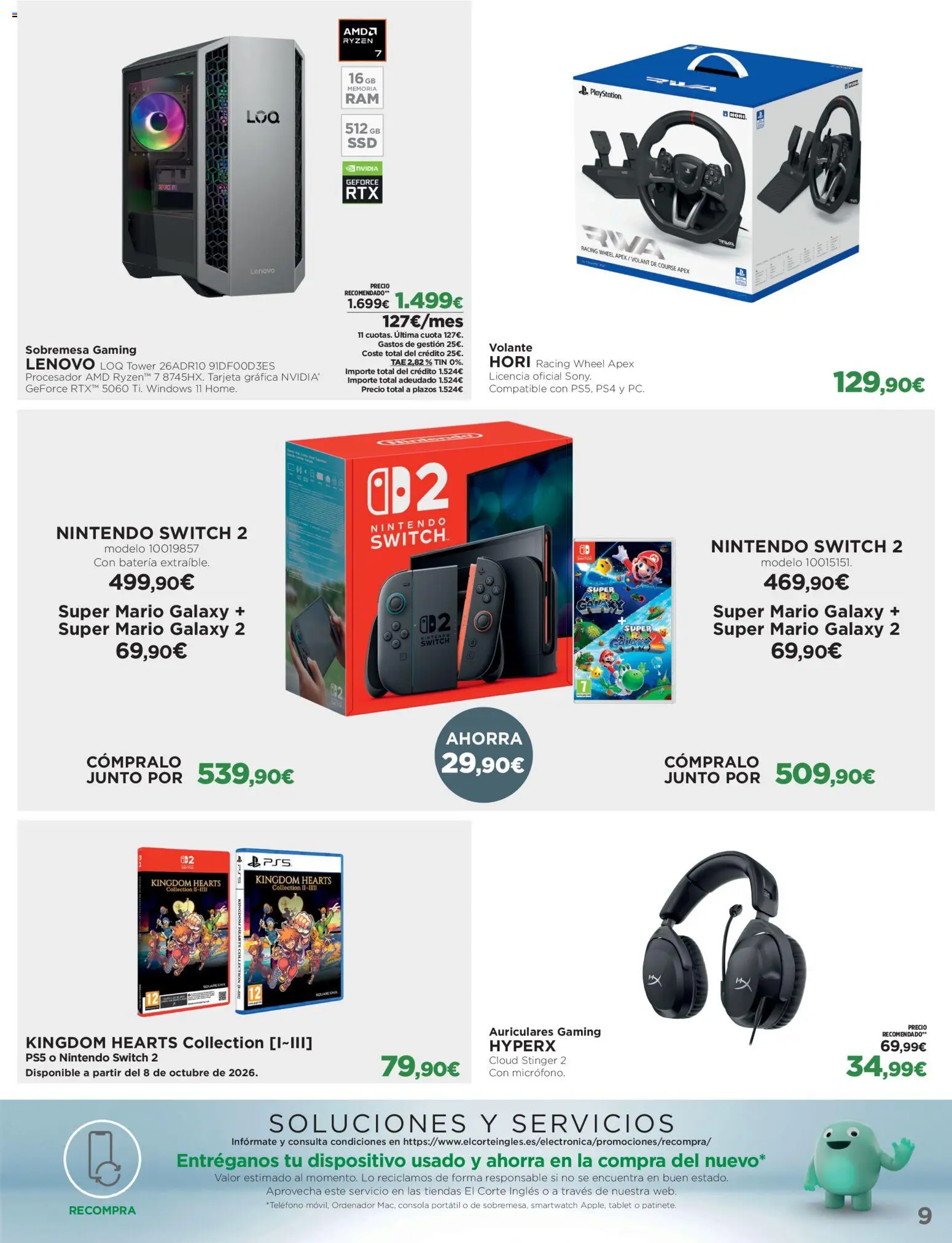 El Corte Inglés Los Tecnoprecios │ válido desde el 05/10/2026 | Página: 9 | Productos: Portátil, Teléfono, Tablet, Auriculares