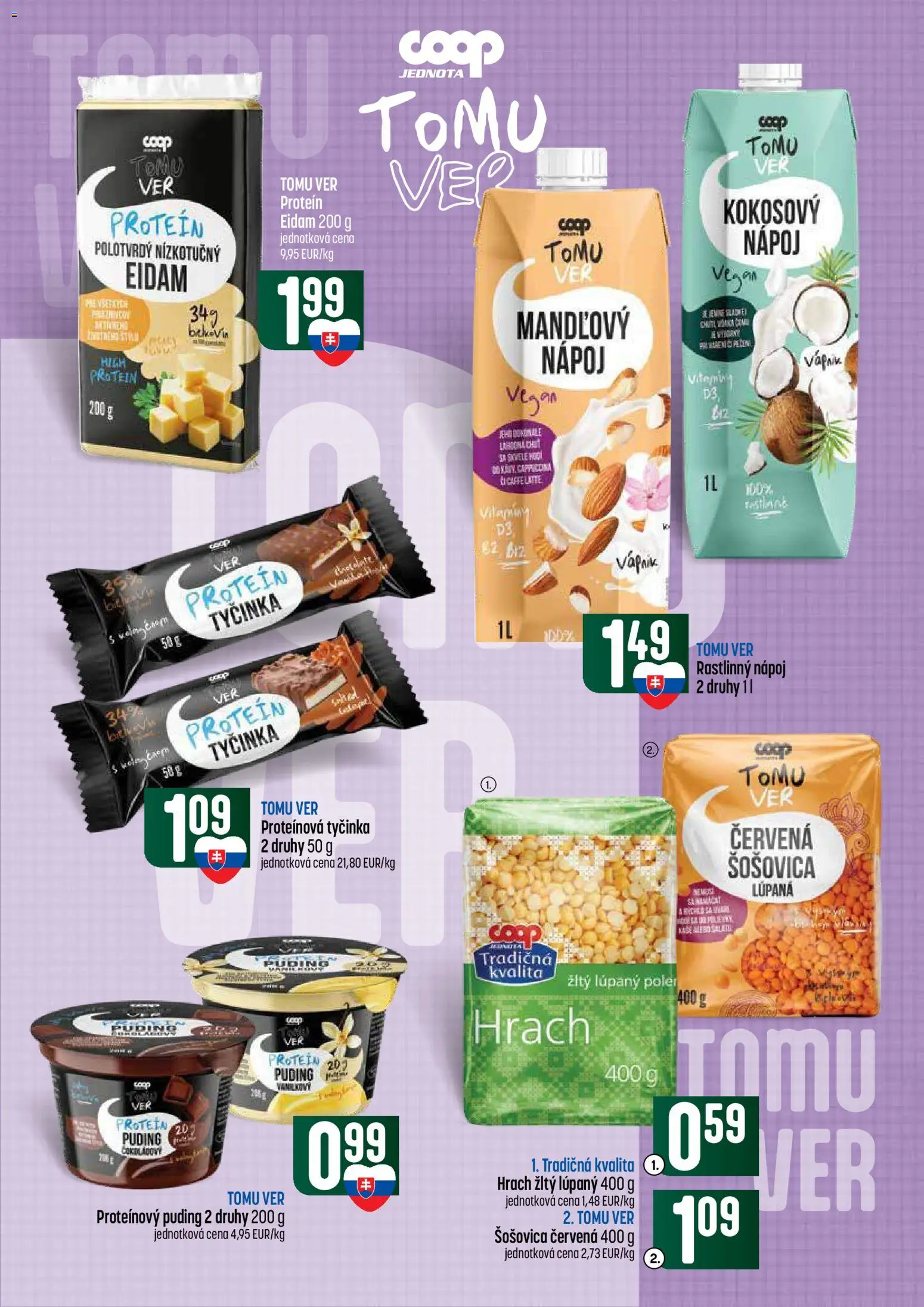 Nové COOP Jednota akcie – leták je platný od 18.06.2026 | Strana: 29 | Produkty: Eidam, Proteínový puding, Protein, Šošovica