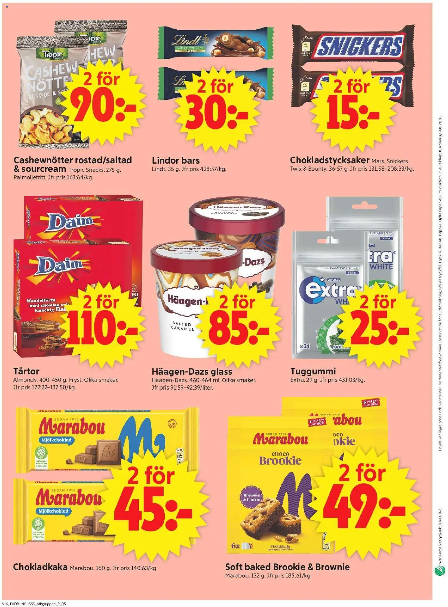 ICA Supermarket reklamblad aktuell från 13.04.2026 | Sida: 14 | Produkter: Chokladkaka, Choklad, Tuggummi, Glass