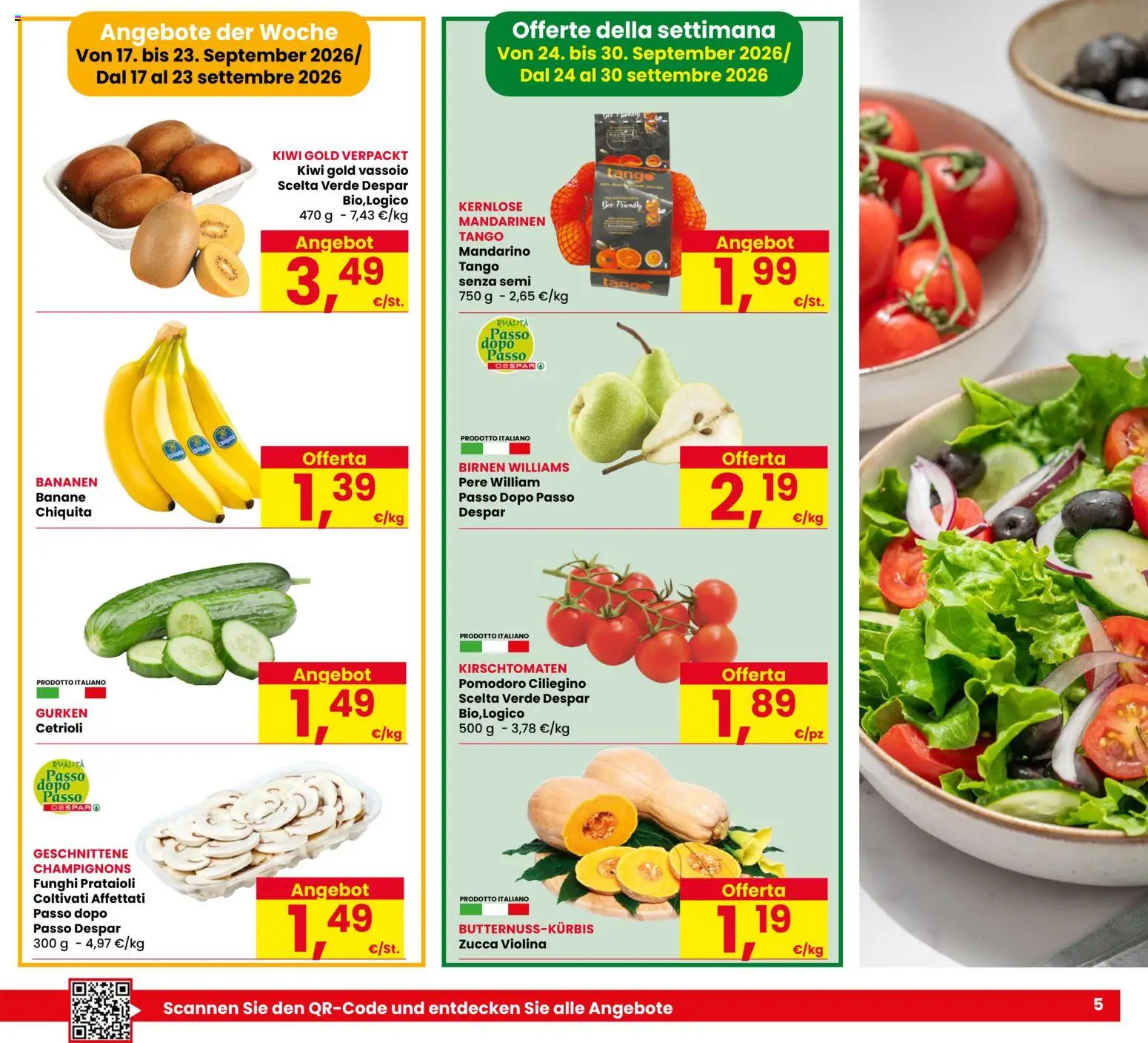 Volantino Eurospar del 17/09/2026 | Pagina: 5 | Prodotti: Banane, Cetrioli, Funghi, Zucca