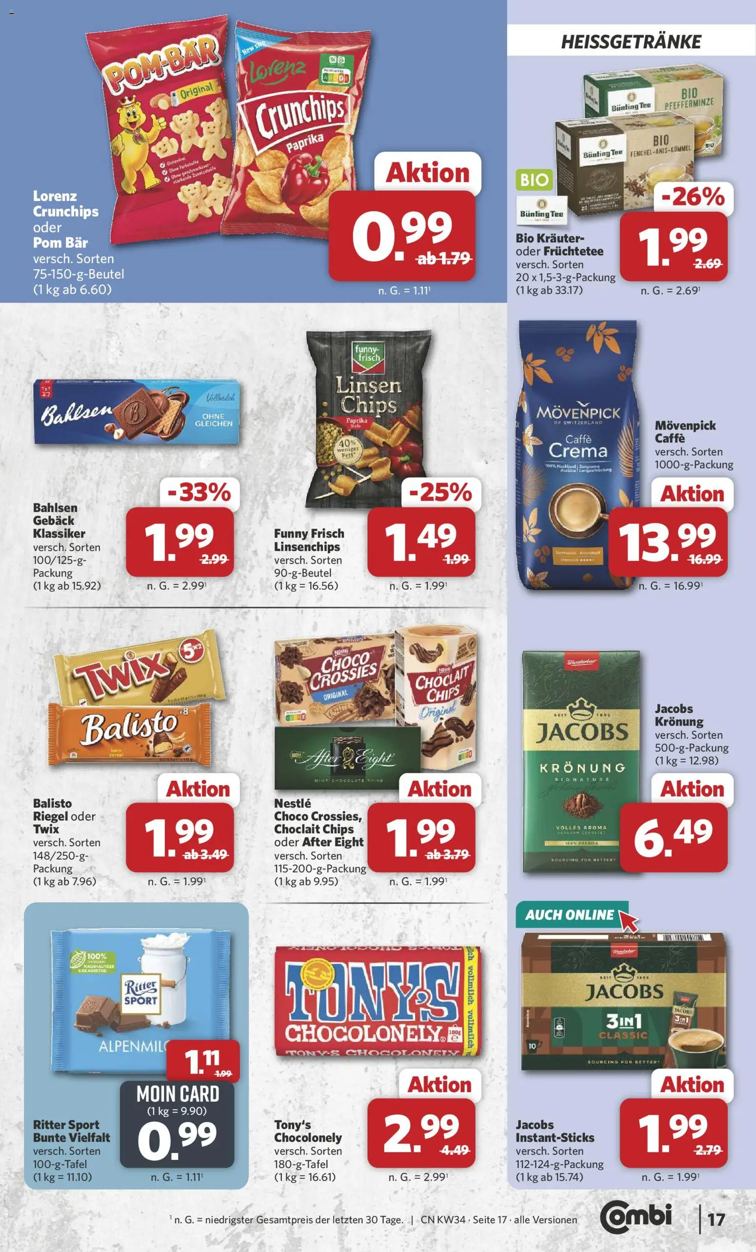 Combi Prospekt – gültig ab 17.08.2026 | Seite: 17 | Produkte: Ritter sport, Funny frisch, Tee, Chips