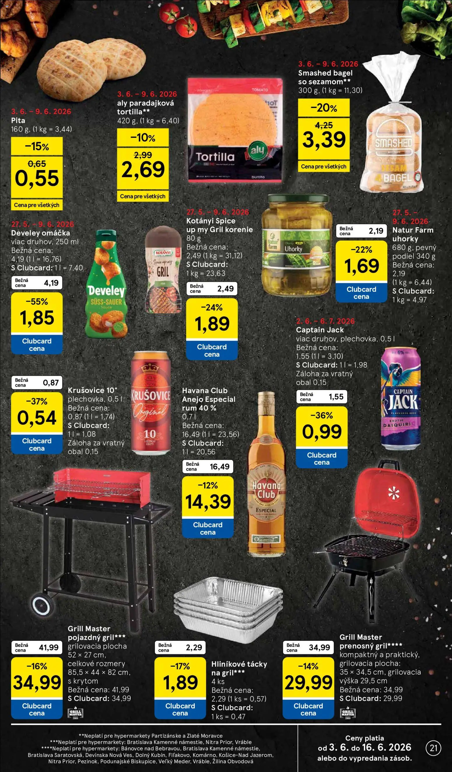 Nové Tesco akcie – leták je platný od 03.06.2026 | Strana: 21 | Produkty: Gril, Havana Club, Korenie, Omáčka