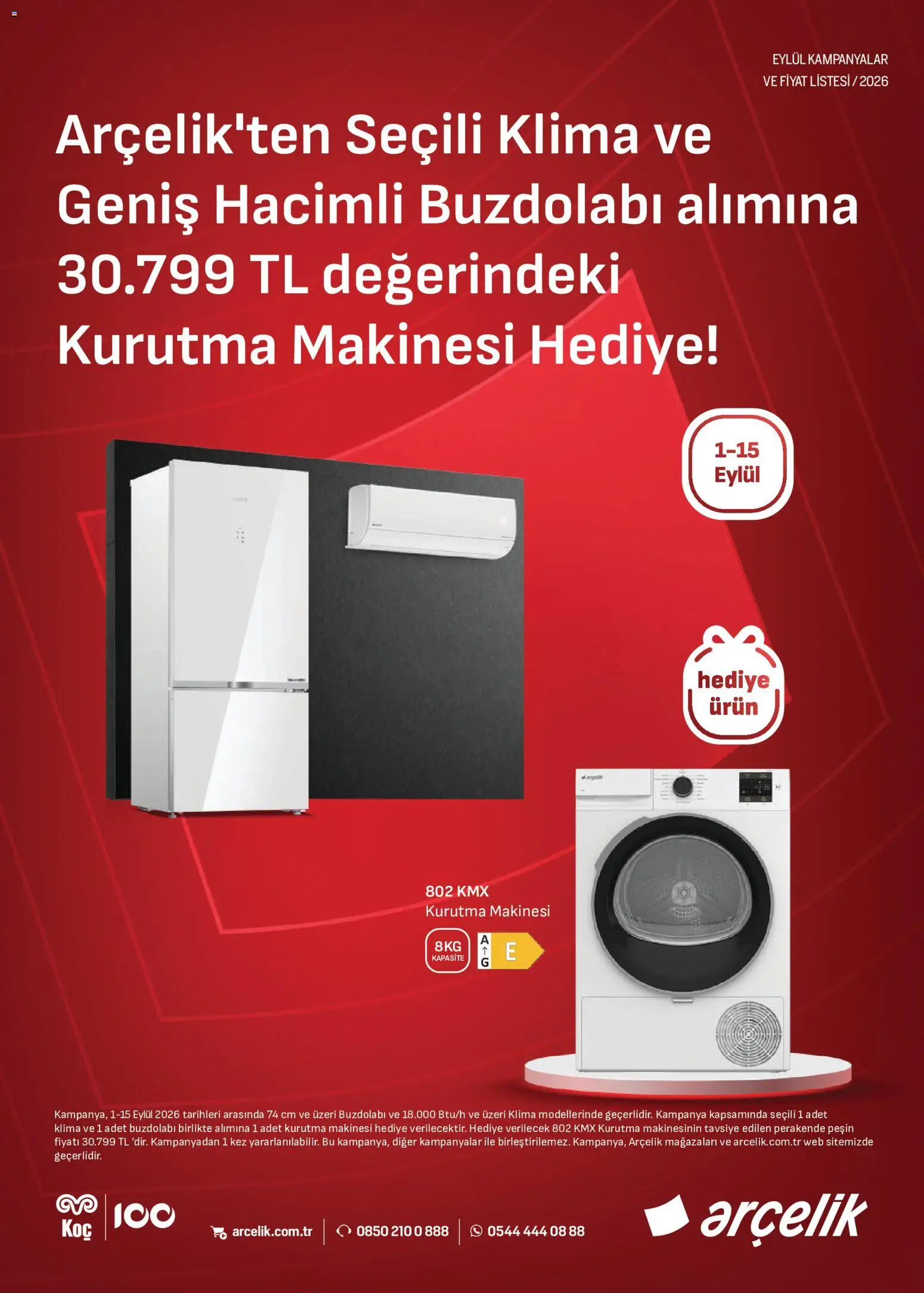Arçelik - İklimlendirme Kataloğu - 01 Eylül 2026 tarihinden itibaren geçerlidir | Sayfa: 1 | Ürünler: Kurutma makinesi, Buzdolabı, Klima