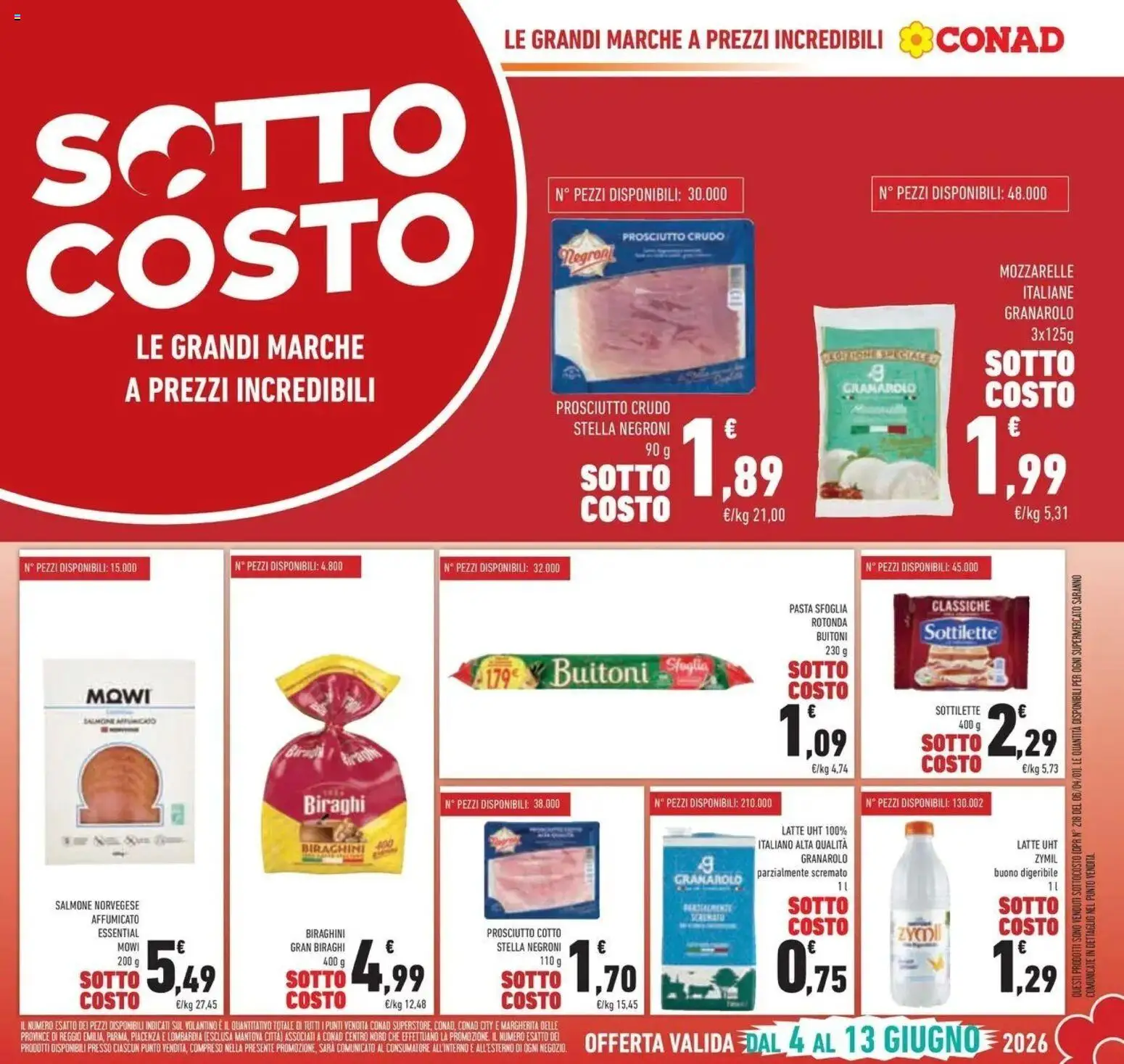 Volantino Conad del 03/06/2026 | Pagina: 5 | Prodotti: Salmone, Pasta sfoglia, Mozzarella, Prosciutto