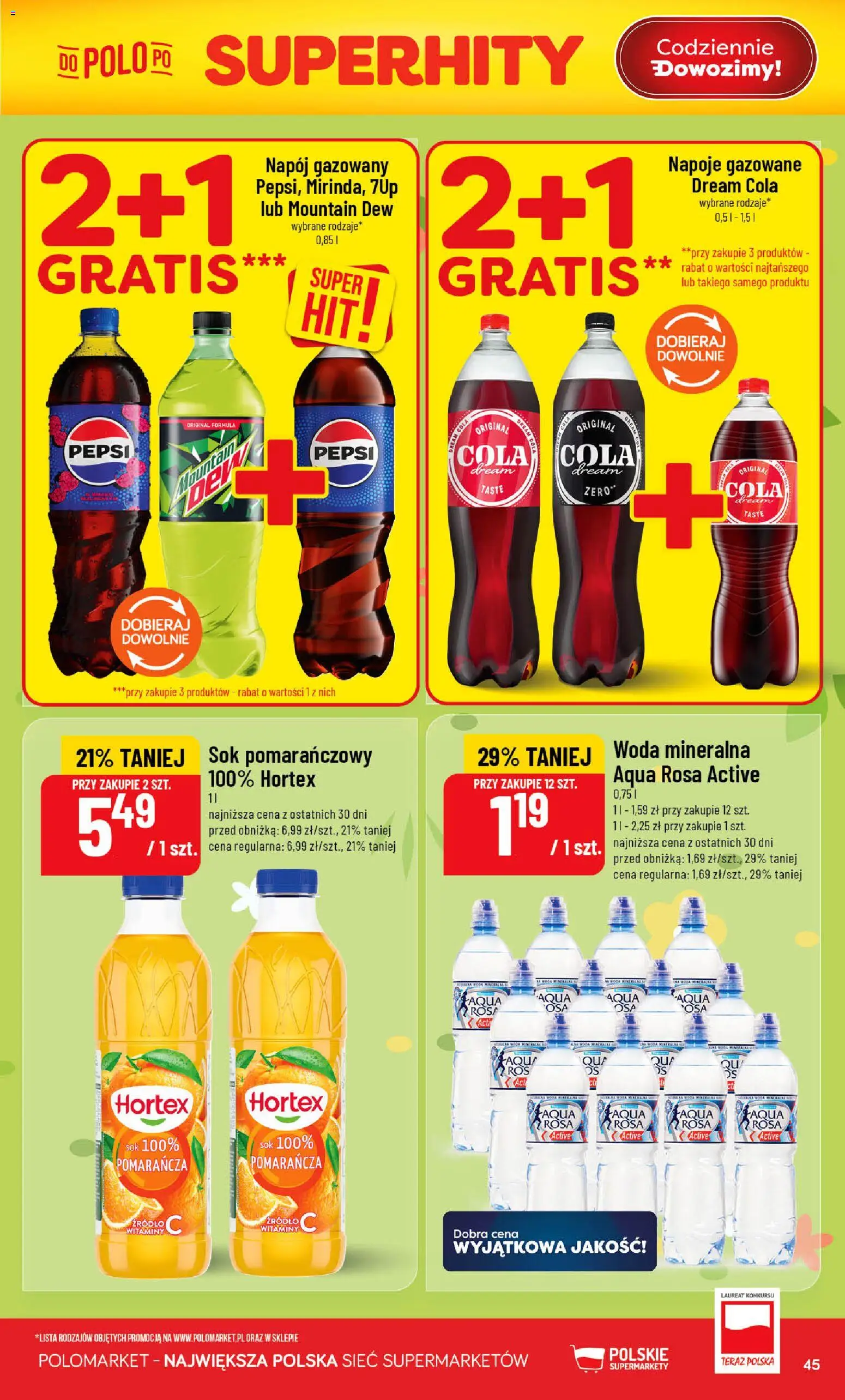 POLOmarket gazetka od 13.05.2026 | Strona: 45 | Produkty: Sok pomarańczowy, Pepsi, Sok, Woda