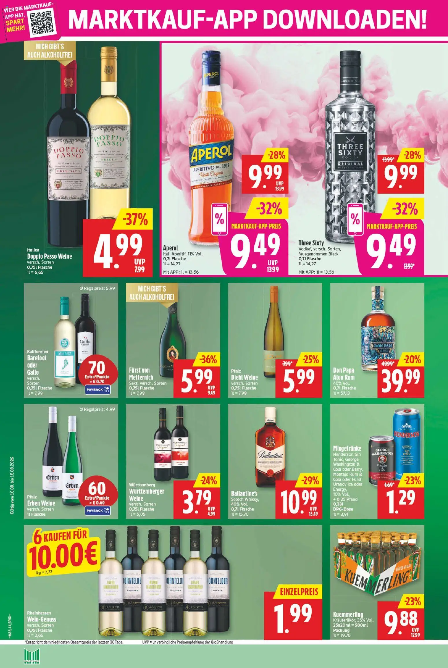 Marktkauf Prospekt – gültig ab 10.08.2026 | Seite: 14 | Produkte: Merlot, Doppio Passo, Vodka, Whiskey
