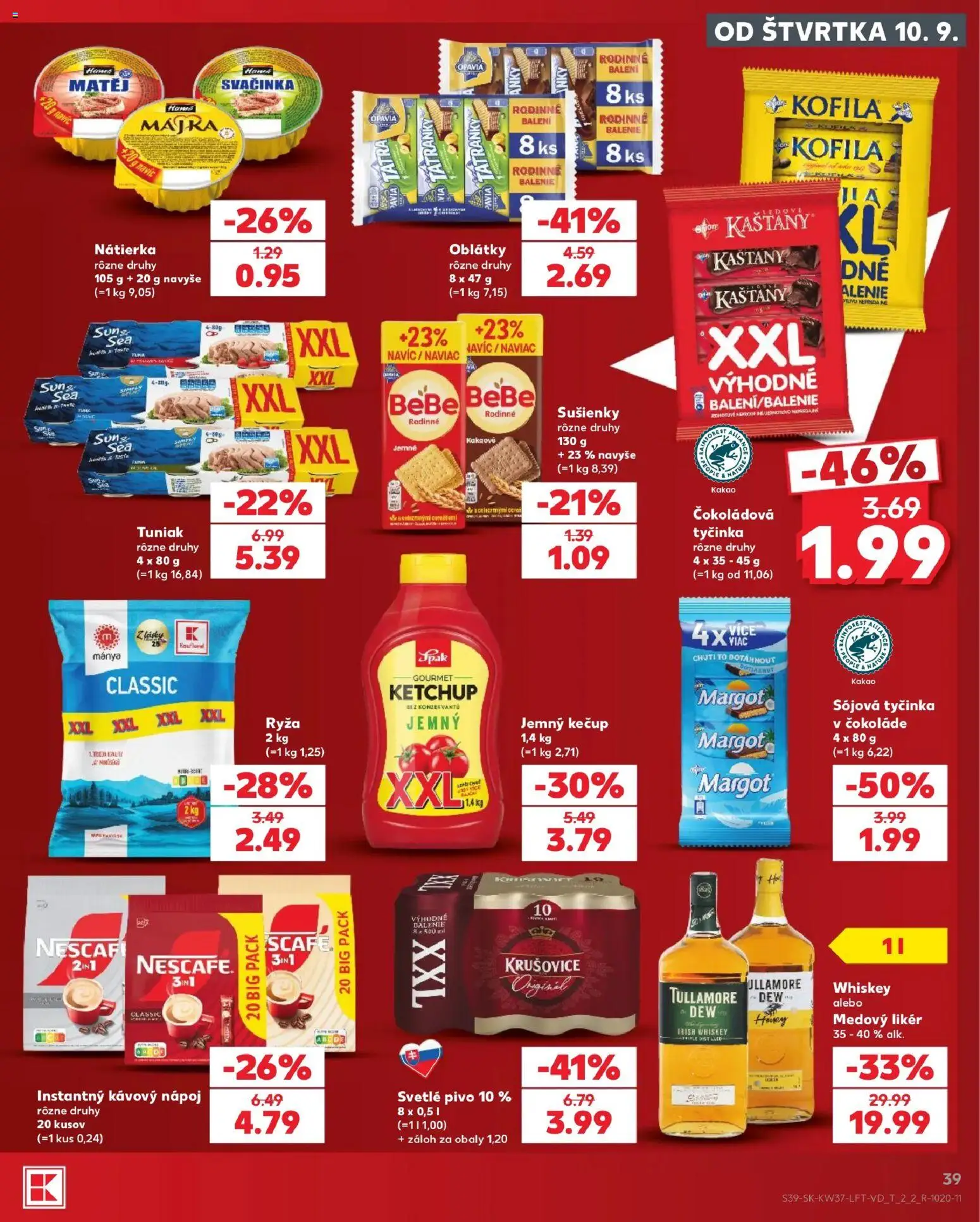 Nové Kaufland akcie – leták je platný od 10.09.2026 | Strana: 39 | Produkty: Pivo, Tuniak, Nátierka, Kakao