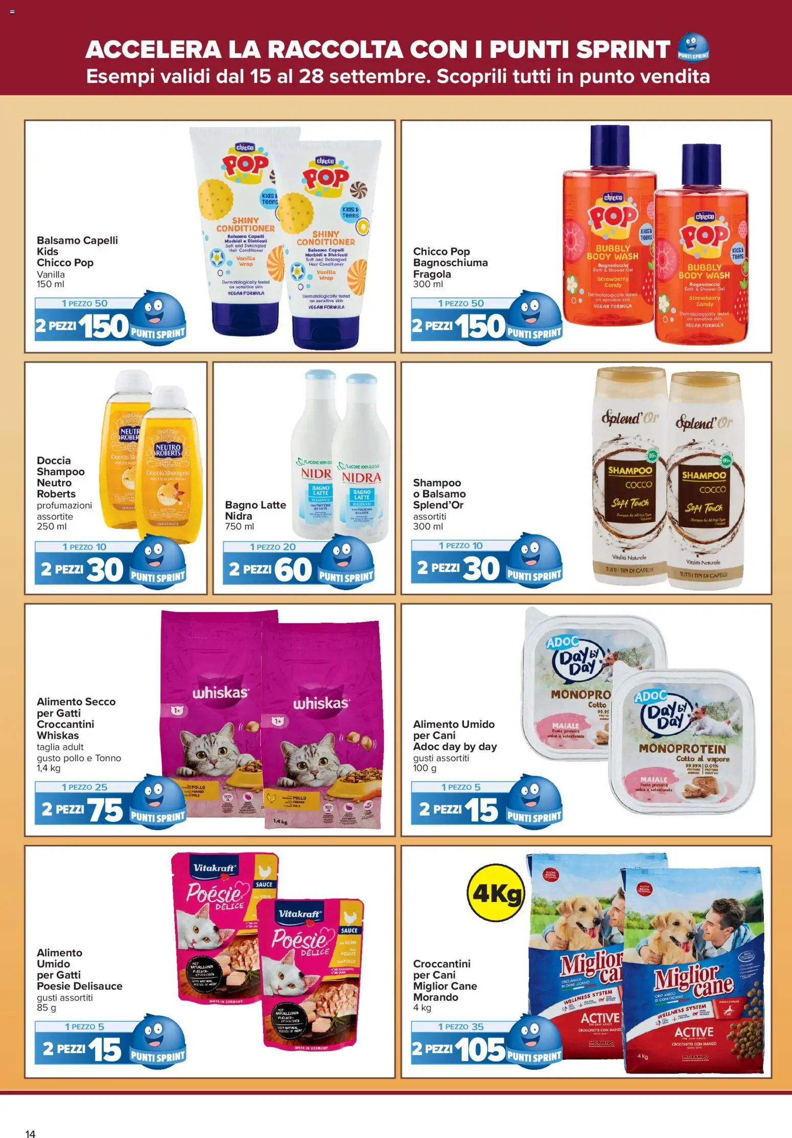 Volantino Carrefour del 15/09/2026 | Pagina: 14 | Prodotti: Shampoo, Pollo, Manzo, Doccia