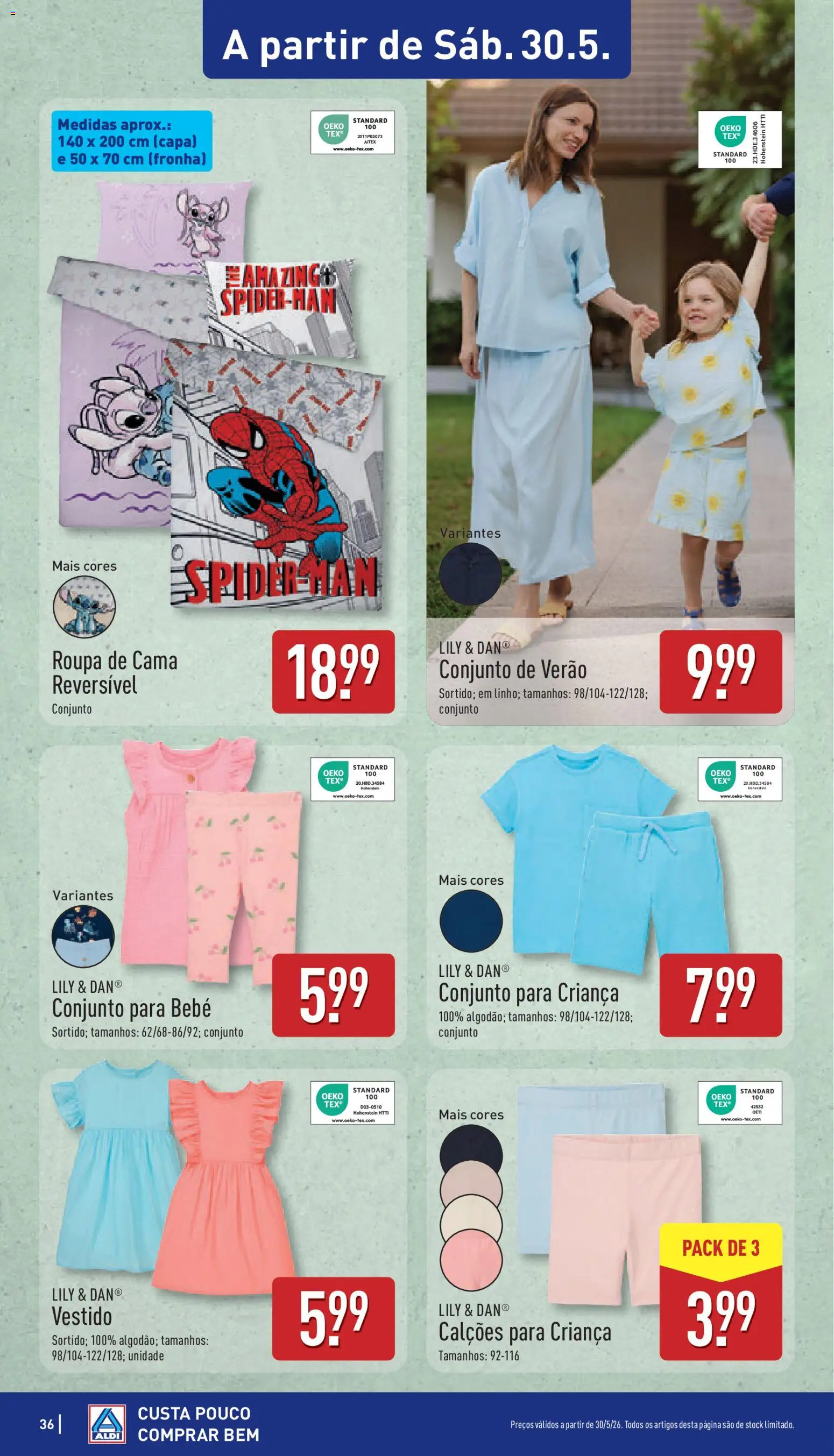 Aldi folheto │ válido de 25.05.2026 | Página: 36 | Produtos: Vestido, Fronha, Cama, Calções