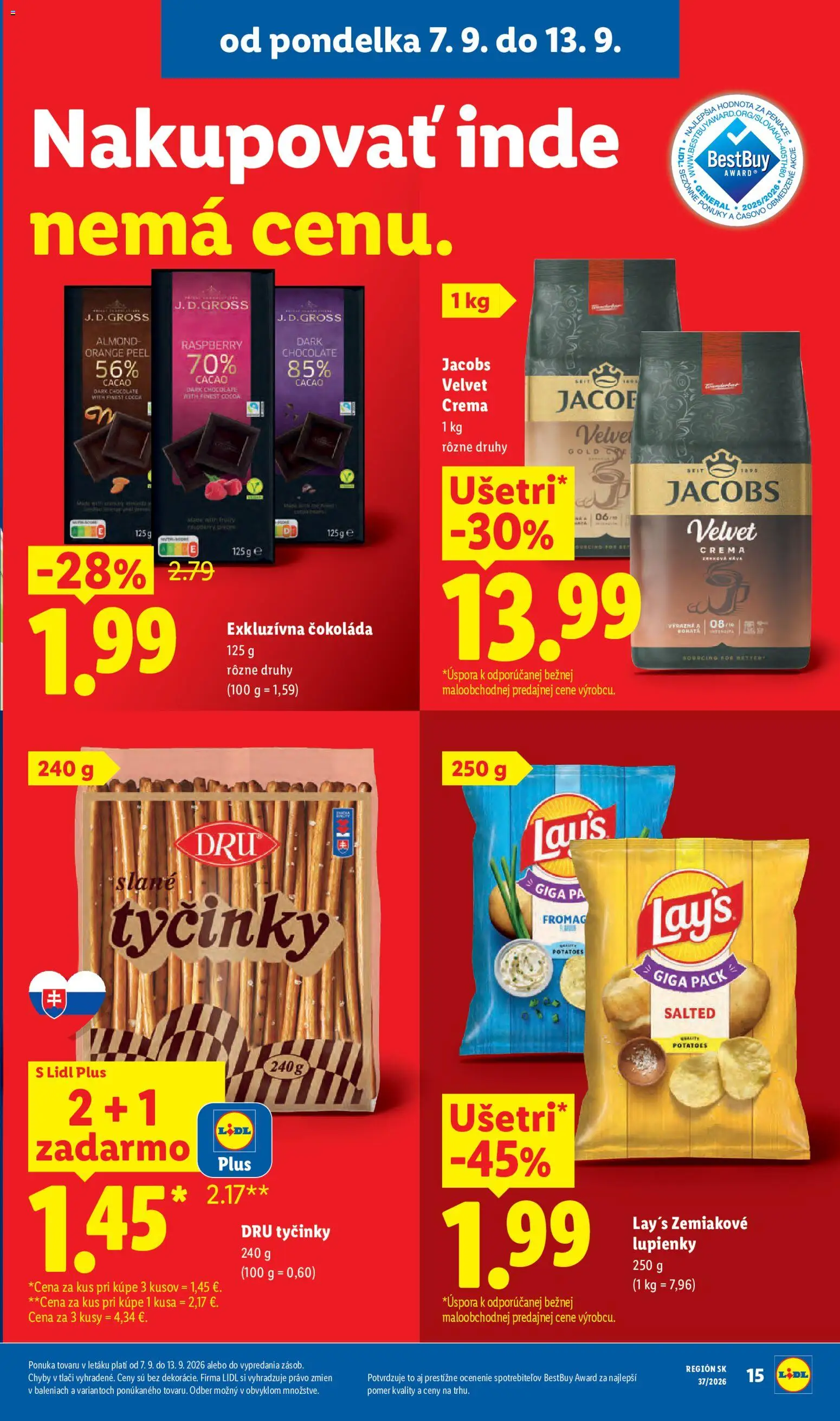 Nové Lidl akcie – leták je platný od 07.09.2026 | Strana: 17 | Produkty: Jacobs Velvet, Čokoláda, Slané tyčinky