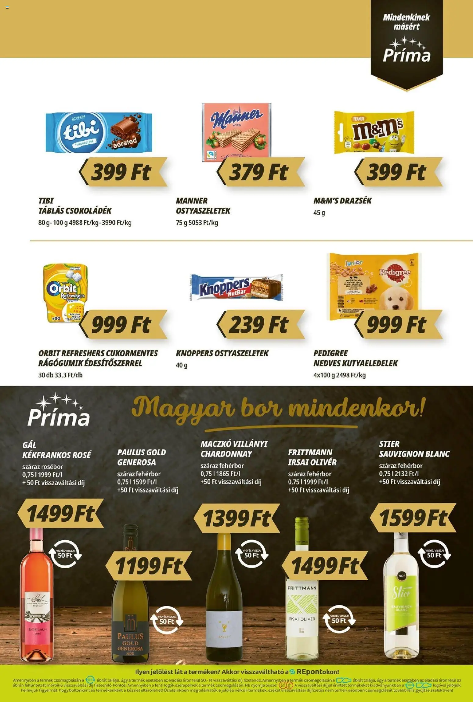 CBA Príma akciós ujság - amely érvényes a következő dátumtól: 2026.09.10. | Oldal: 9 | Termékek: M&M’s, Pedigree, Bor, Roshen