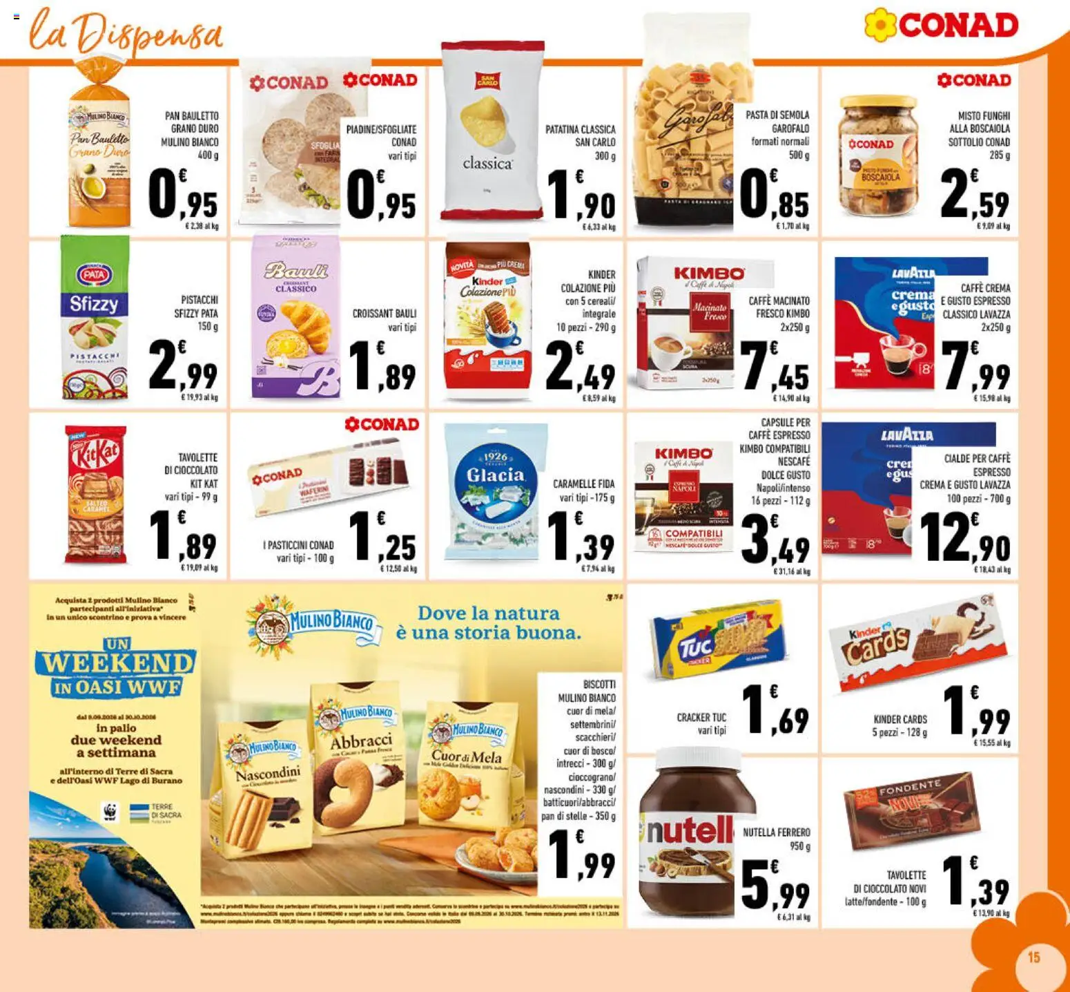 Volantino Conad del 07/10/2026 | Pagina: 15 | Prodotti: Biscotti, Pasta di semola, Funghi, Semola