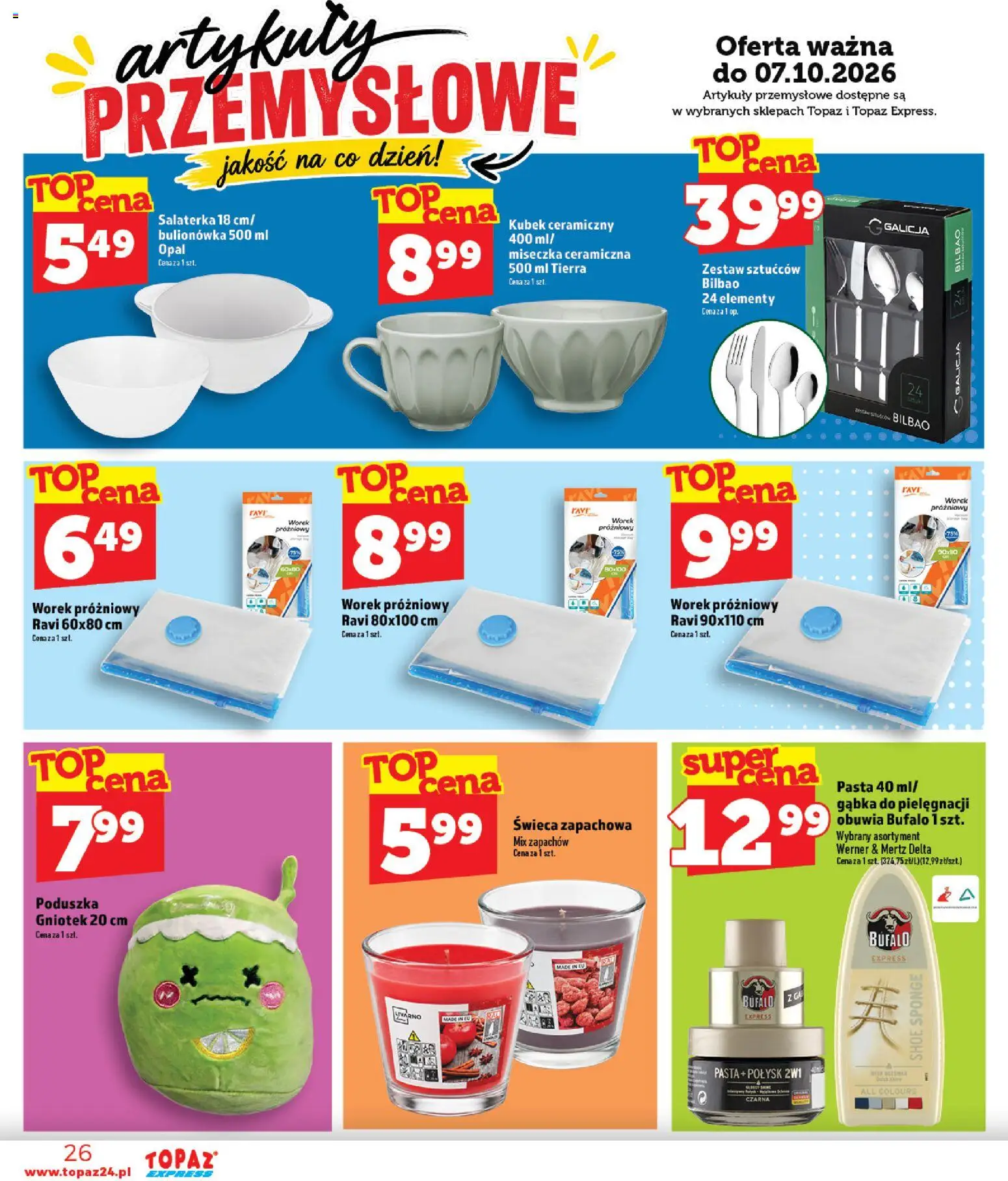 Topaz gazetka - Express od 01.10.2026 | Strona: 26 | Produkty: Świeca, Poduszka, Artykuły przemysłowe, Gąbka