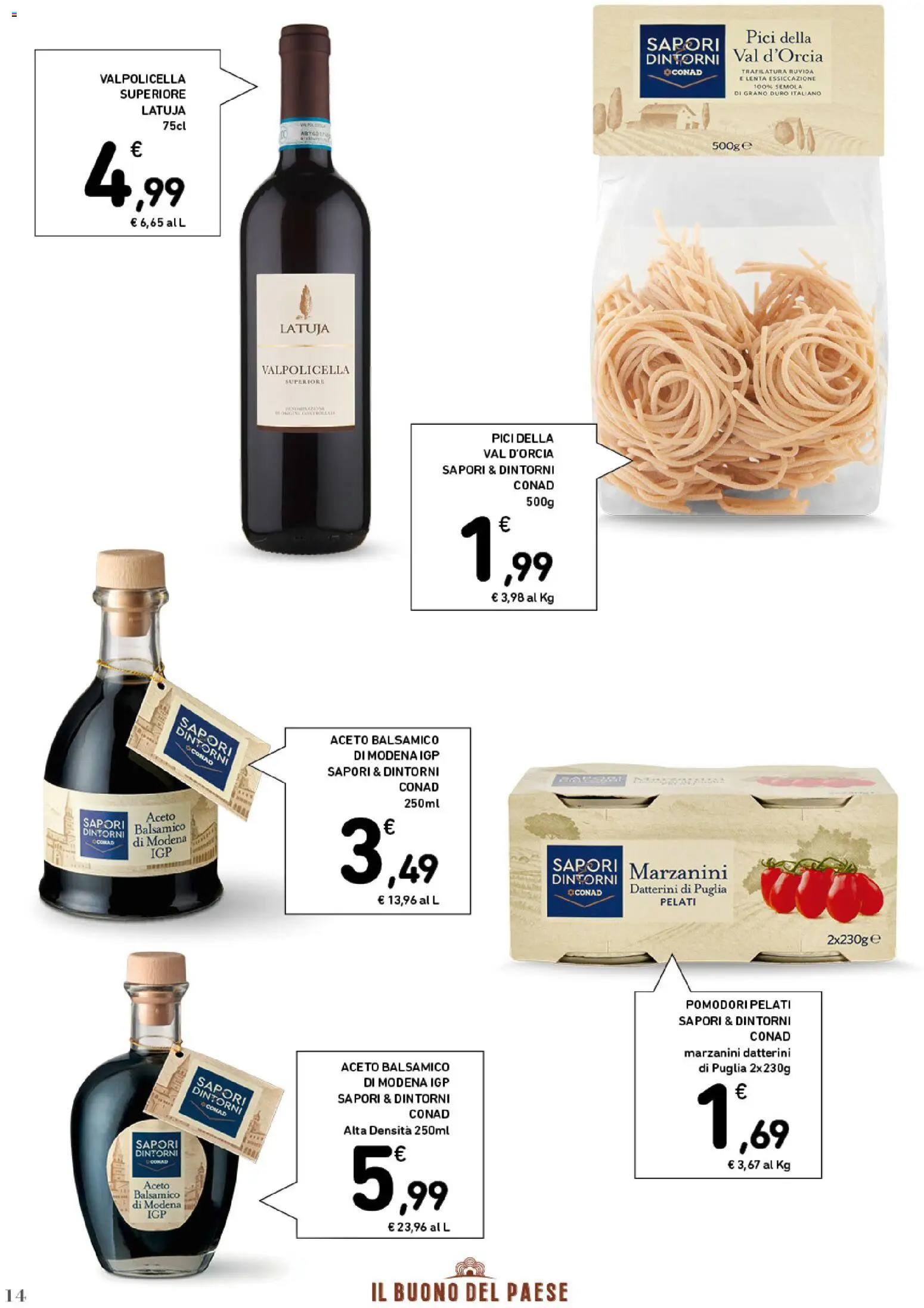 Volantino Conad del 01/07/2026 | Pagina: 14 | Prodotti: Pomodori, Pasta, Aceto