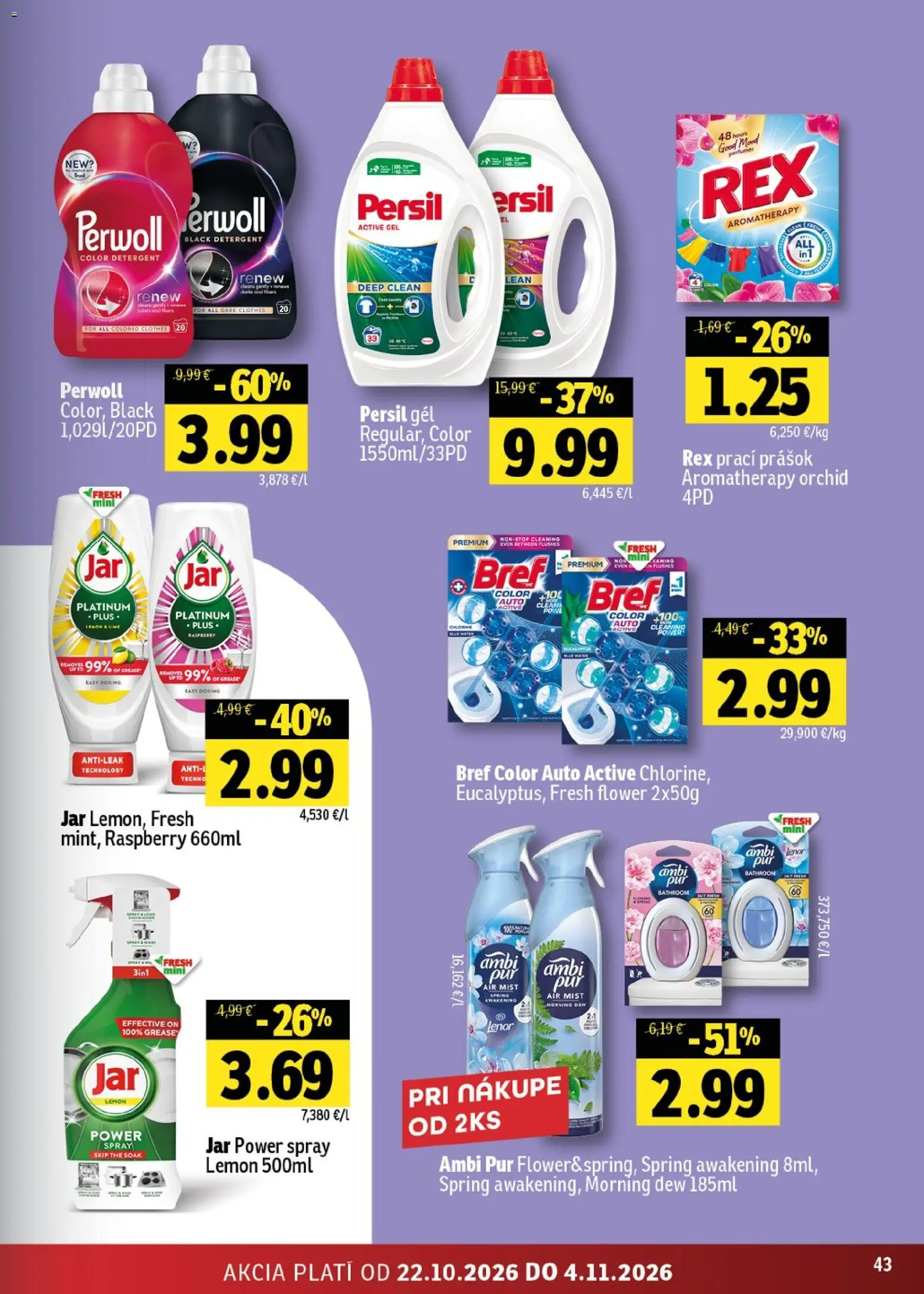Nové Fresh akcie – leták je platný od 22.10.2026 | Strana: 43 | Produkty: Persil, Perwoll, Jar, Lenor