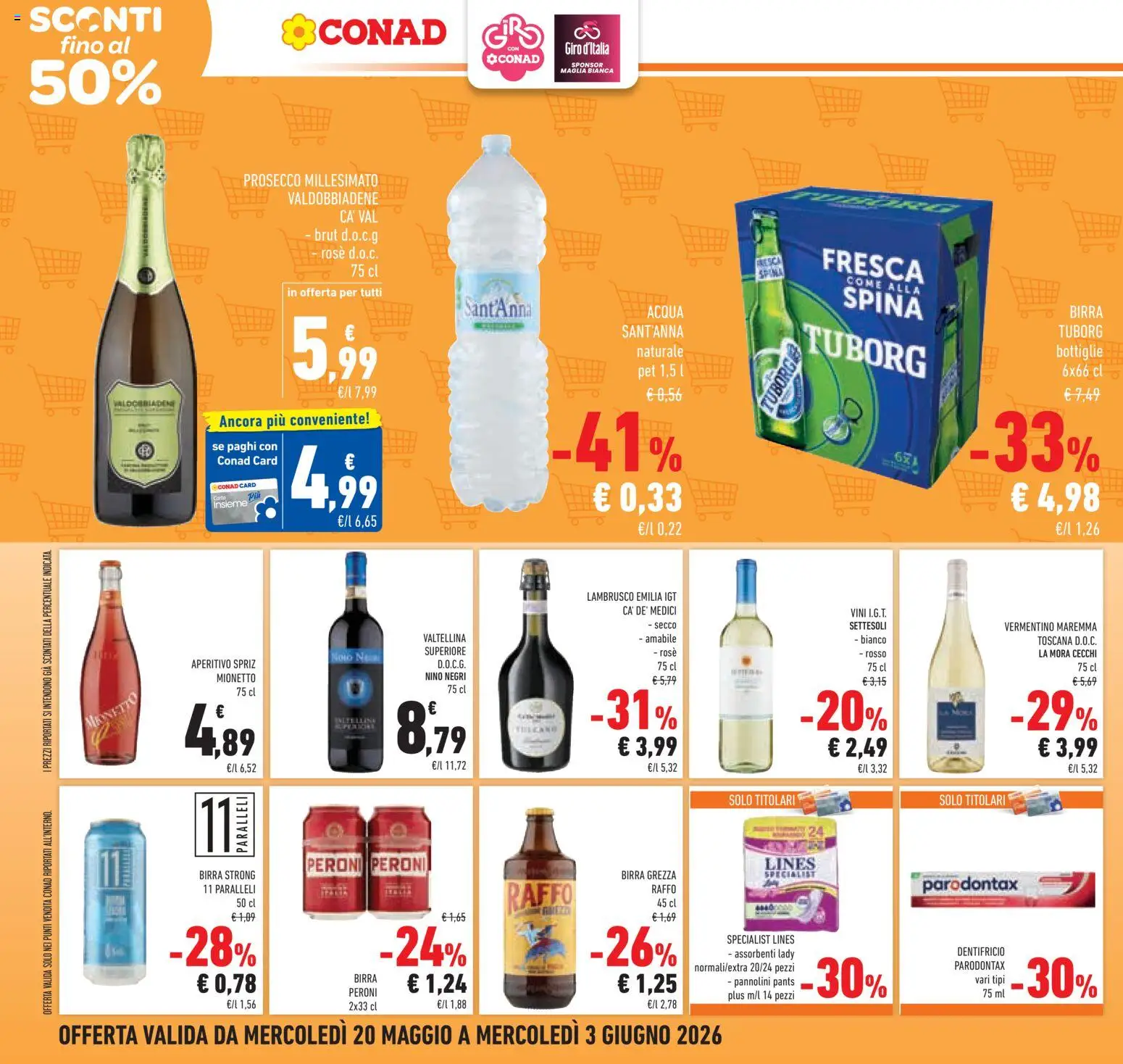Volantino Conad del 20.05.2026 | Pagina: 26 | Prodotti: Pannolini, Dentifricio, Acqua, Aperitivo