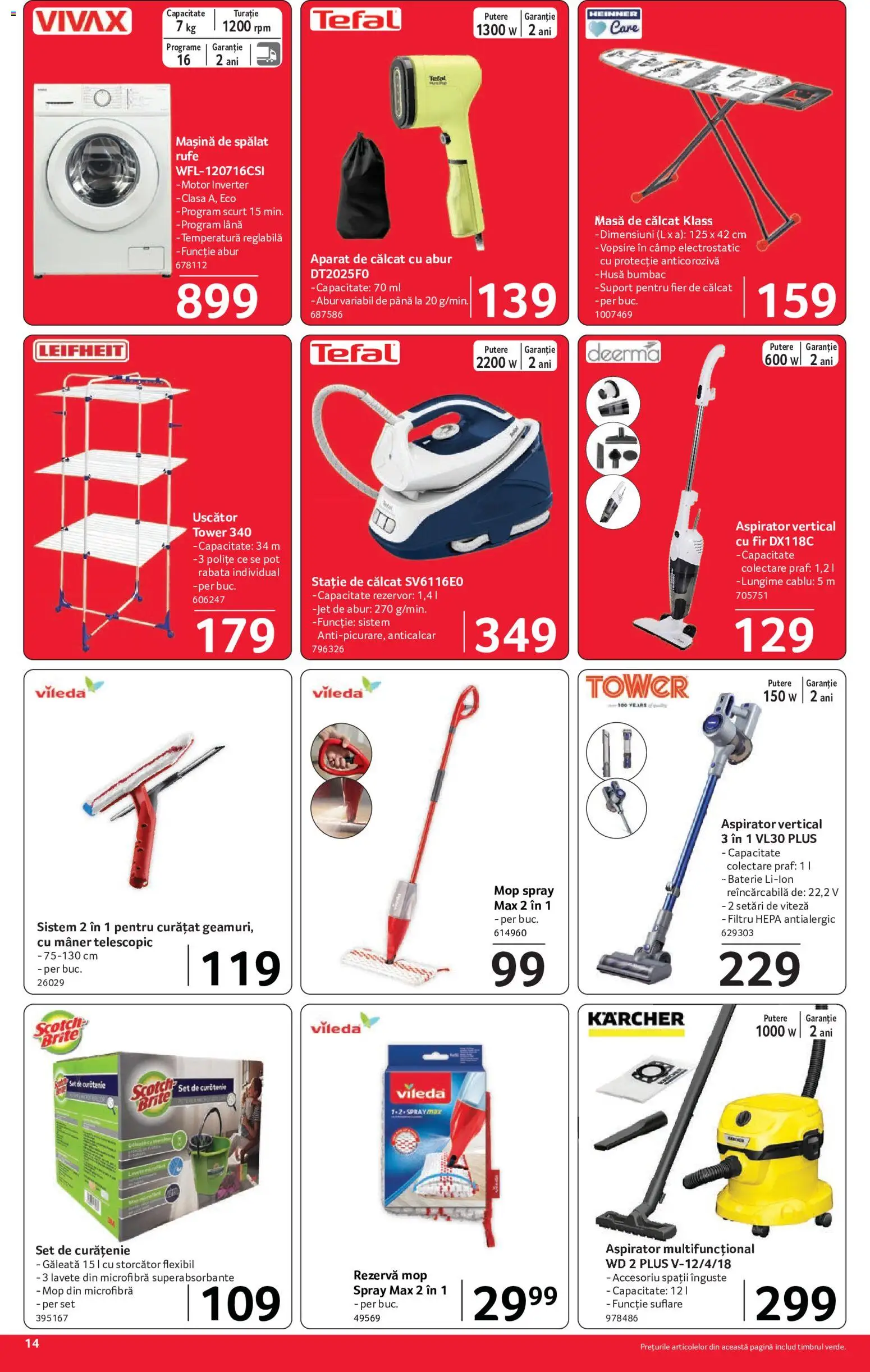 Noul catalog Selgros – valabil de la 07.08.2026 | Pagină: 14 | Produse: Aparat de călcat, Aspirator, Storcător, Mâner