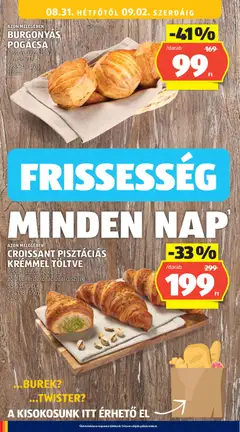 BURGONYÁS POGÁCSA, frissen sütött pékáru, 77 g/darab, 1285,71 Ft/kg - amely érvényes a következő dátumtól: 2026.08.27. | Oldal: 38