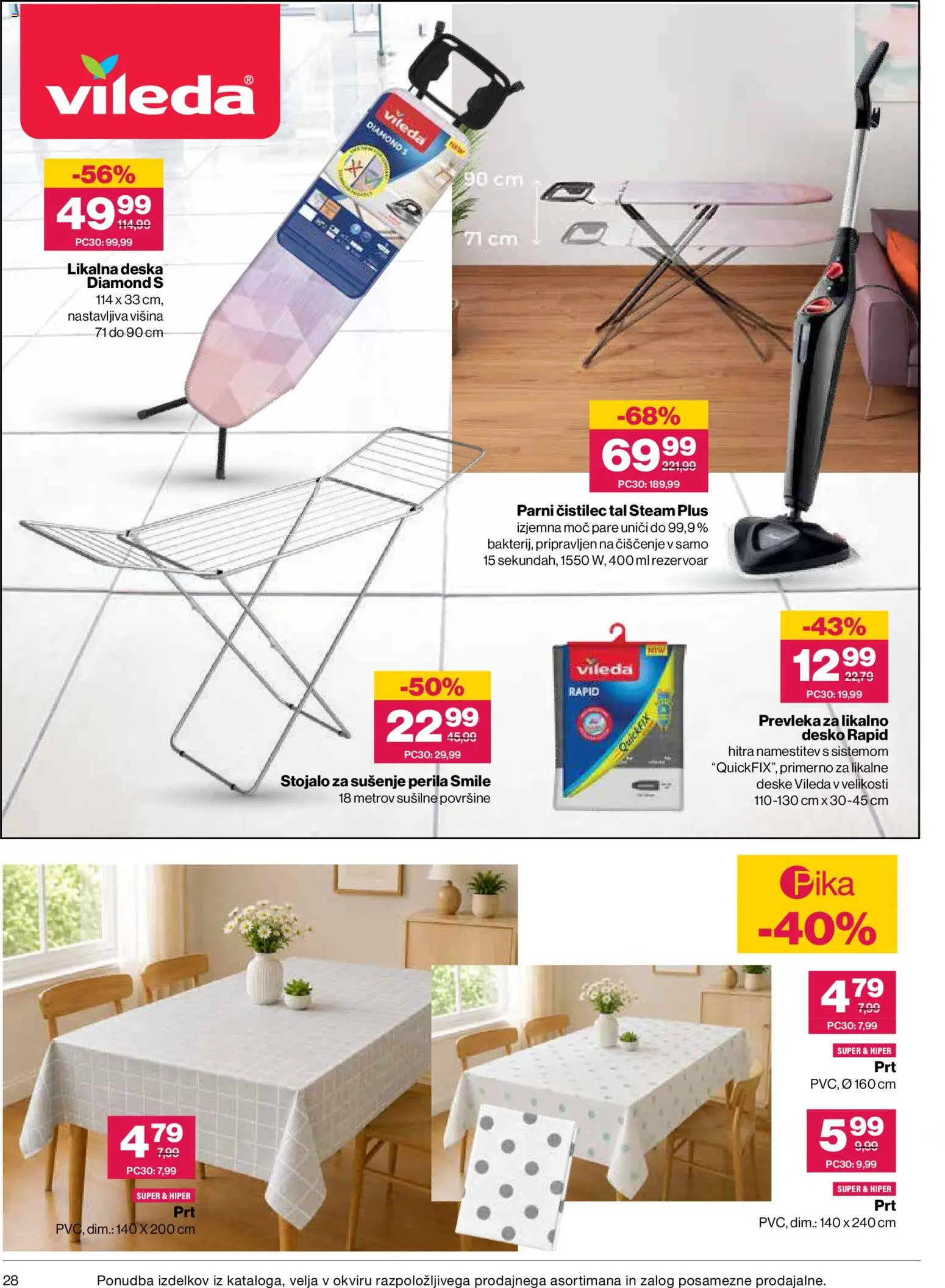 Novi Mercator katalog ponudbe – veljaven od 09.07.2026 | Stran: 28 | Izdelki: Likalna deska, Prevleka, Parni čistilec