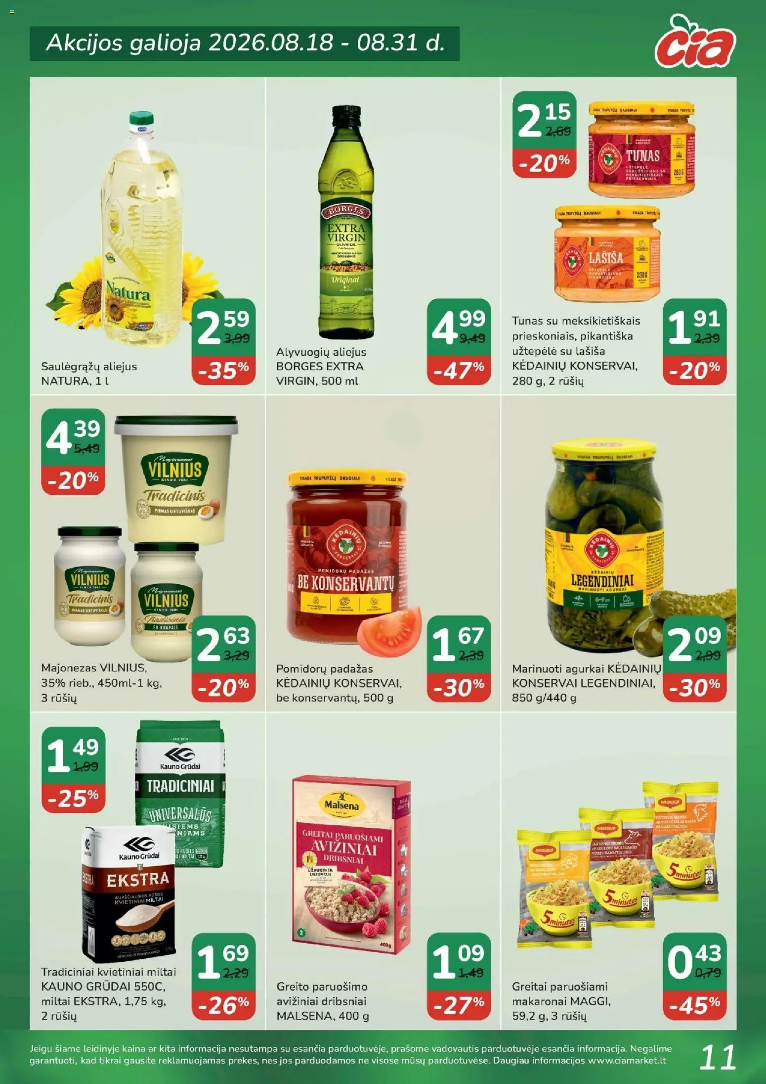 ČIA MARKET akcijos nuo 2026.08.18 | Puslapis: 11 | Prekių: Tunas, Konservai, Padažas, Dribsniai