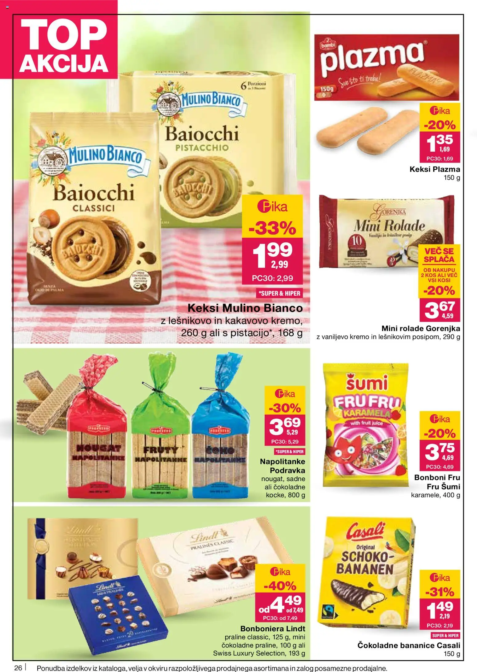 Novi Mercator katalog ponudbe – veljaven od 07.05.2026 | Stran: 26 | Izdelki: Napolitanke, Keksi, Kos, Bonboniera