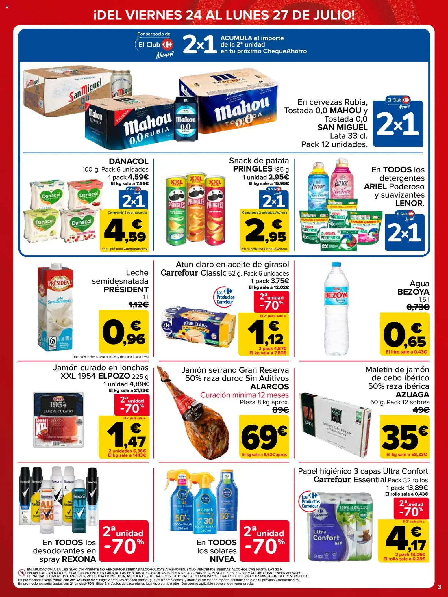Carrefour Precio Imbatible │ válido desde el 24/07/2026 | Página: 3 | Productos: Leche entera, Leche, Aceite de girasol, Atún claro
