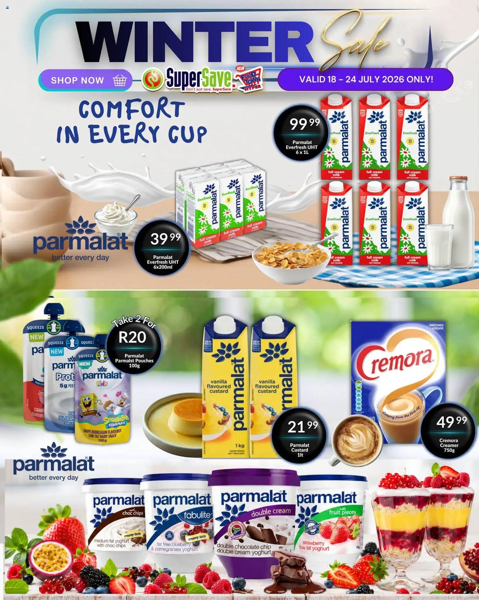 New Super Save catalogue – valid from 18/07/2026 | Page: 20 | Products: Custard, Milk, Creamer, Chips