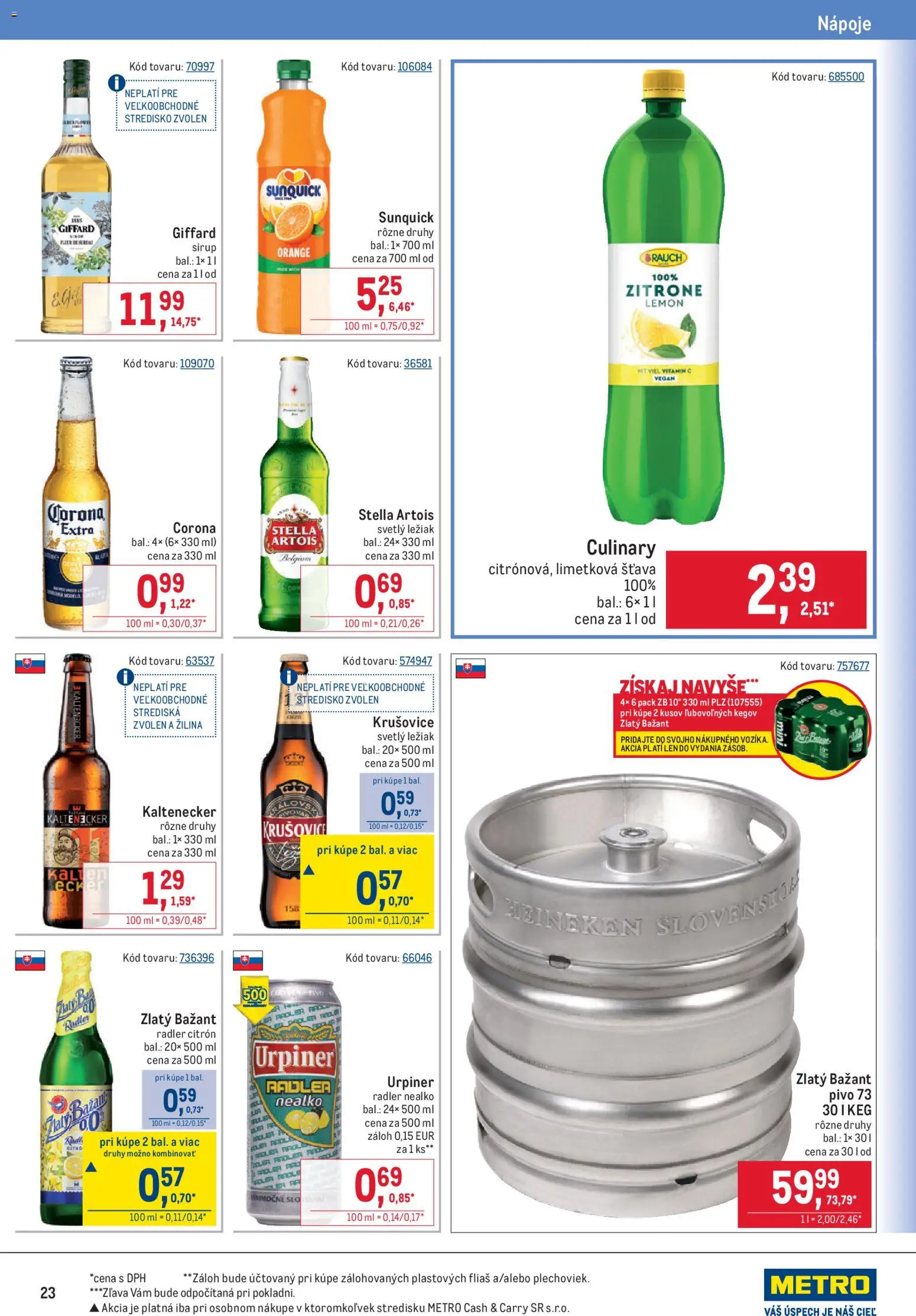 Nové Metro akcie – leták je platný od 15.07.2026 | Strana: 23 | Produkty: Radler, Krušovice, Zlatý Bažant, Urpiner