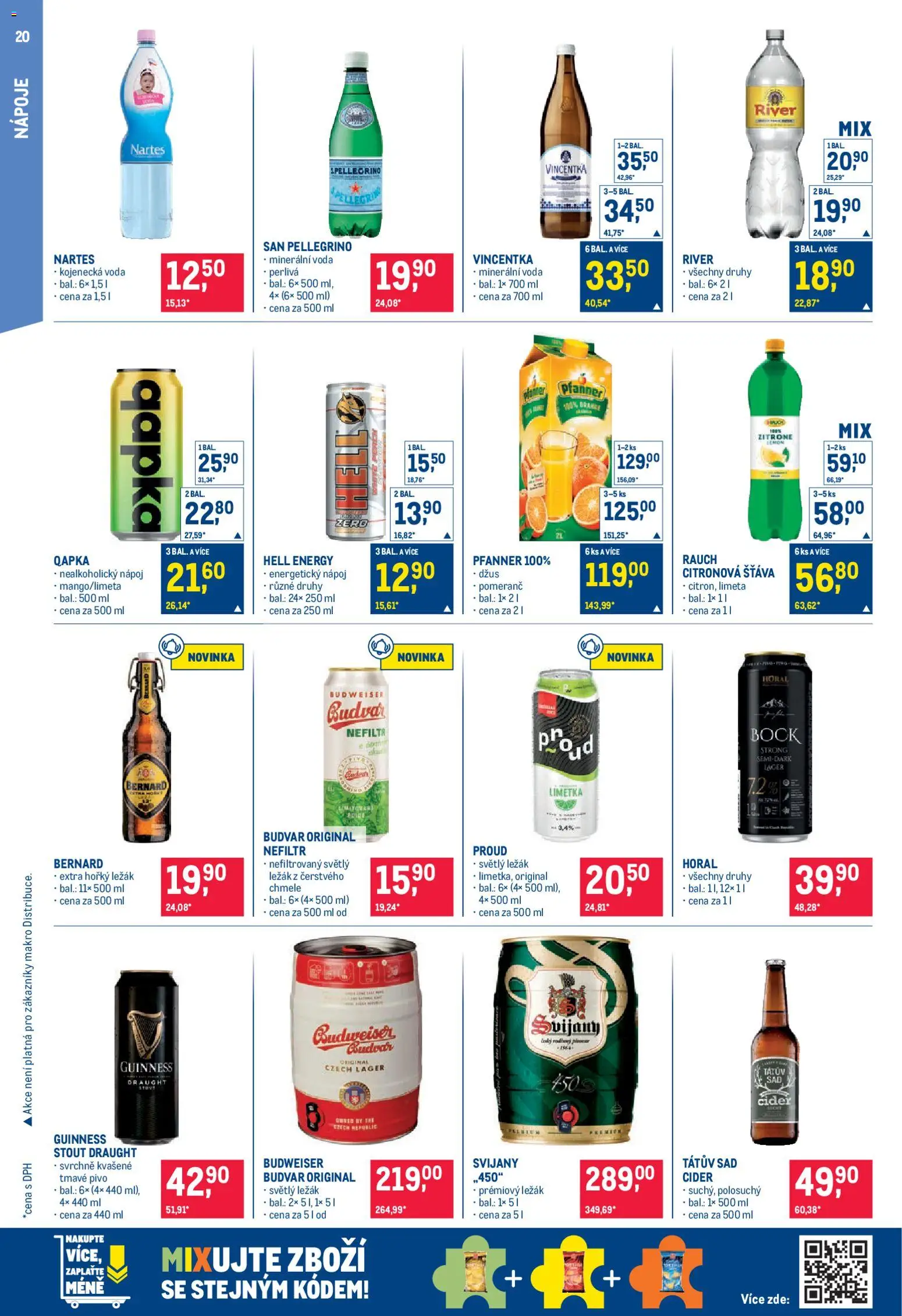 Makro leták - Pro milovníky jídla od 08.04.2026 | Strana: 20 | Produkty: Voda, Džus, Pivo, Cider