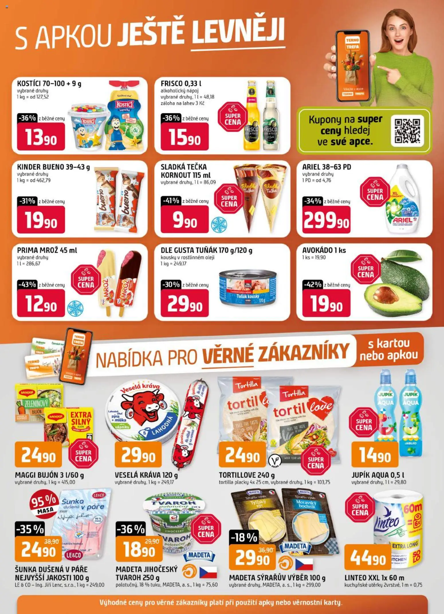 Trefa leták od 17.06.2026 | Strana: 12 | Produkty: Kostici, Tvaroh, Ariel, Tortilla